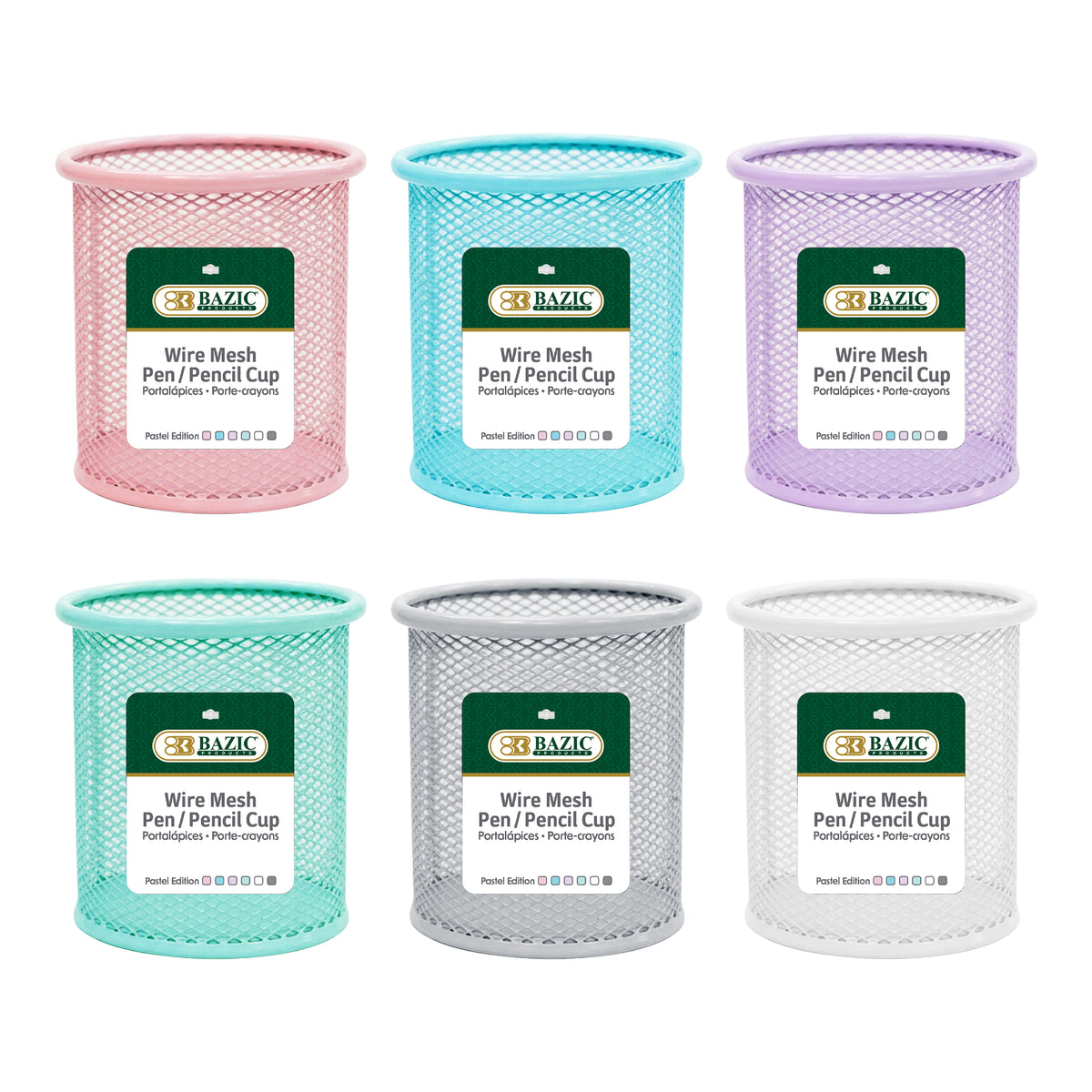 BAZIC Pastel Wire Mesh Pencil Holder Cup, Assorted Colors
