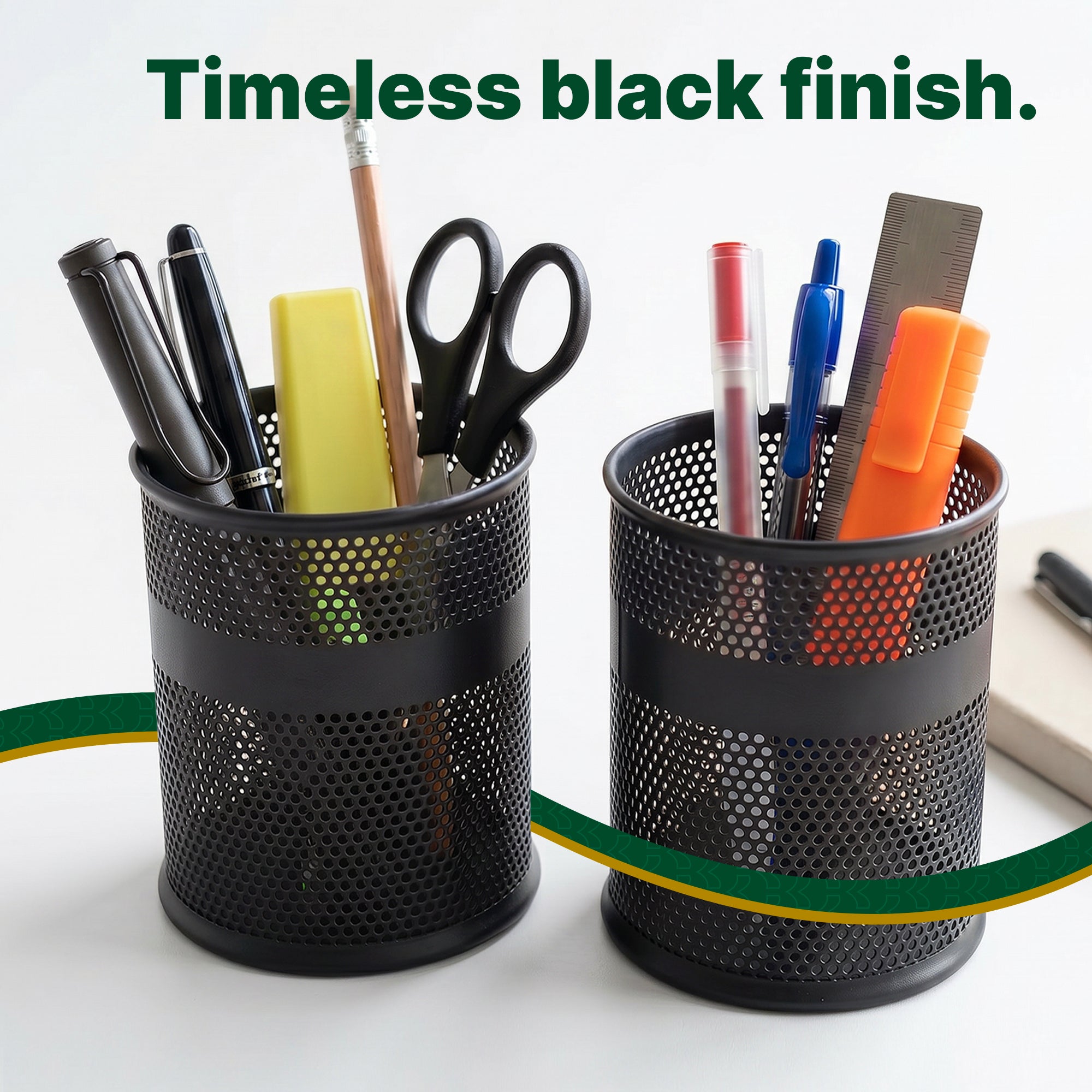 Black Metal Mesh Pencil Holder Pen Cup