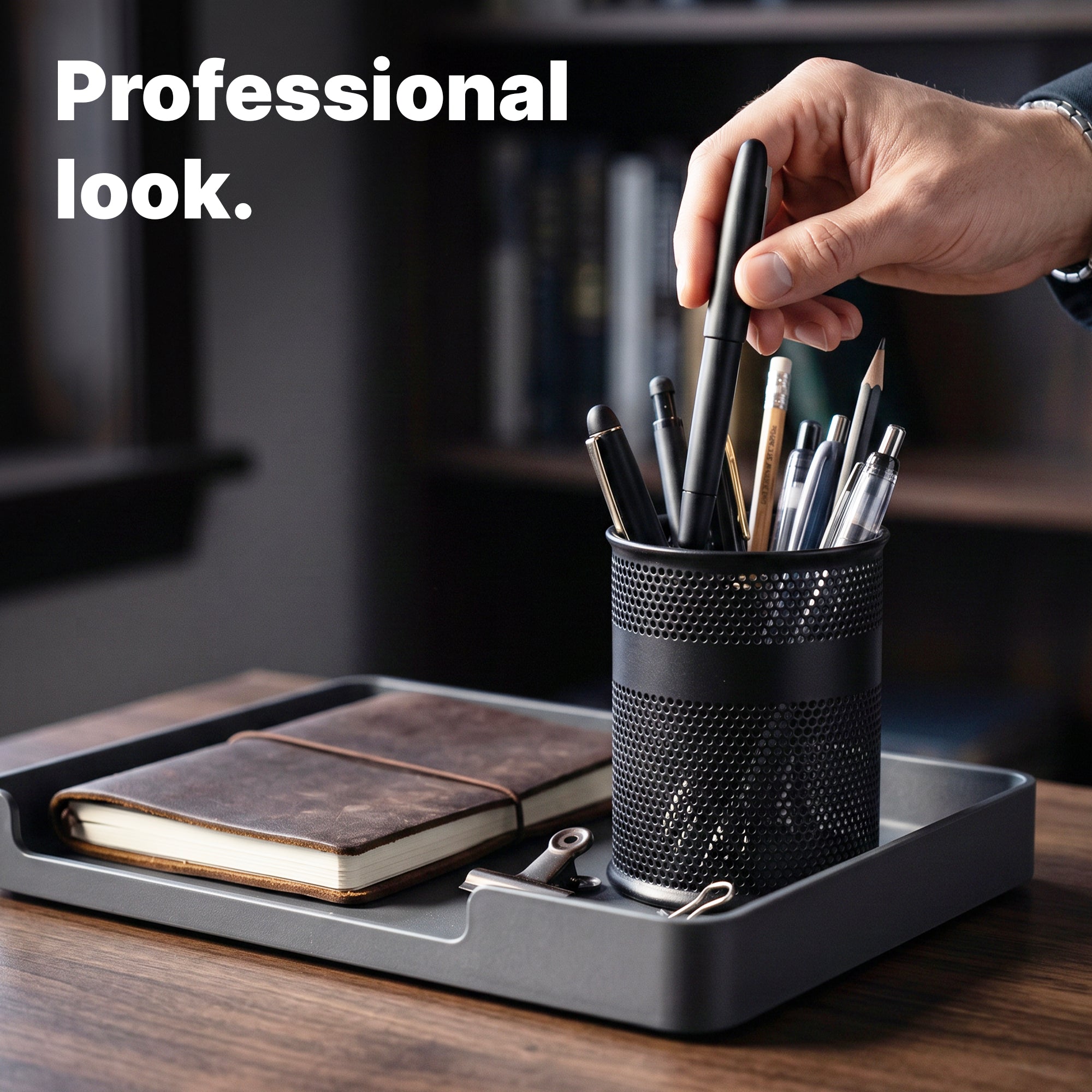 Black Metal Mesh Pencil Holder Pen Cup