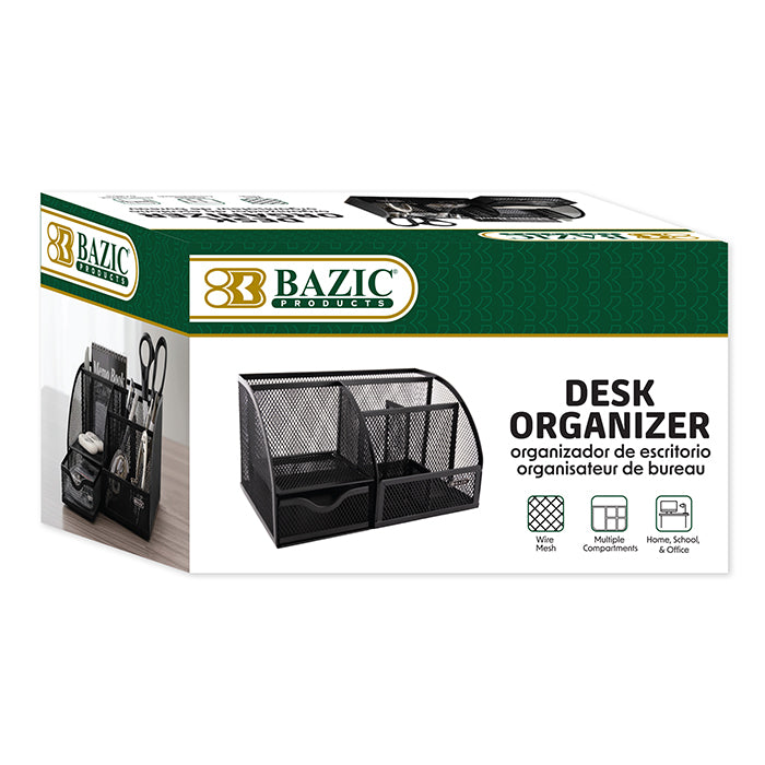 Black Wire Mesh Desk Organizer with Drawer