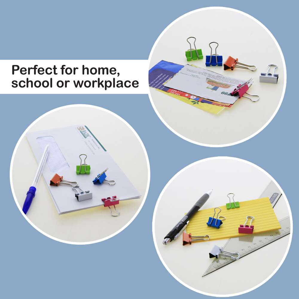 Small Binder Clips, Assorted Colors, 3/4 in (19 mm)