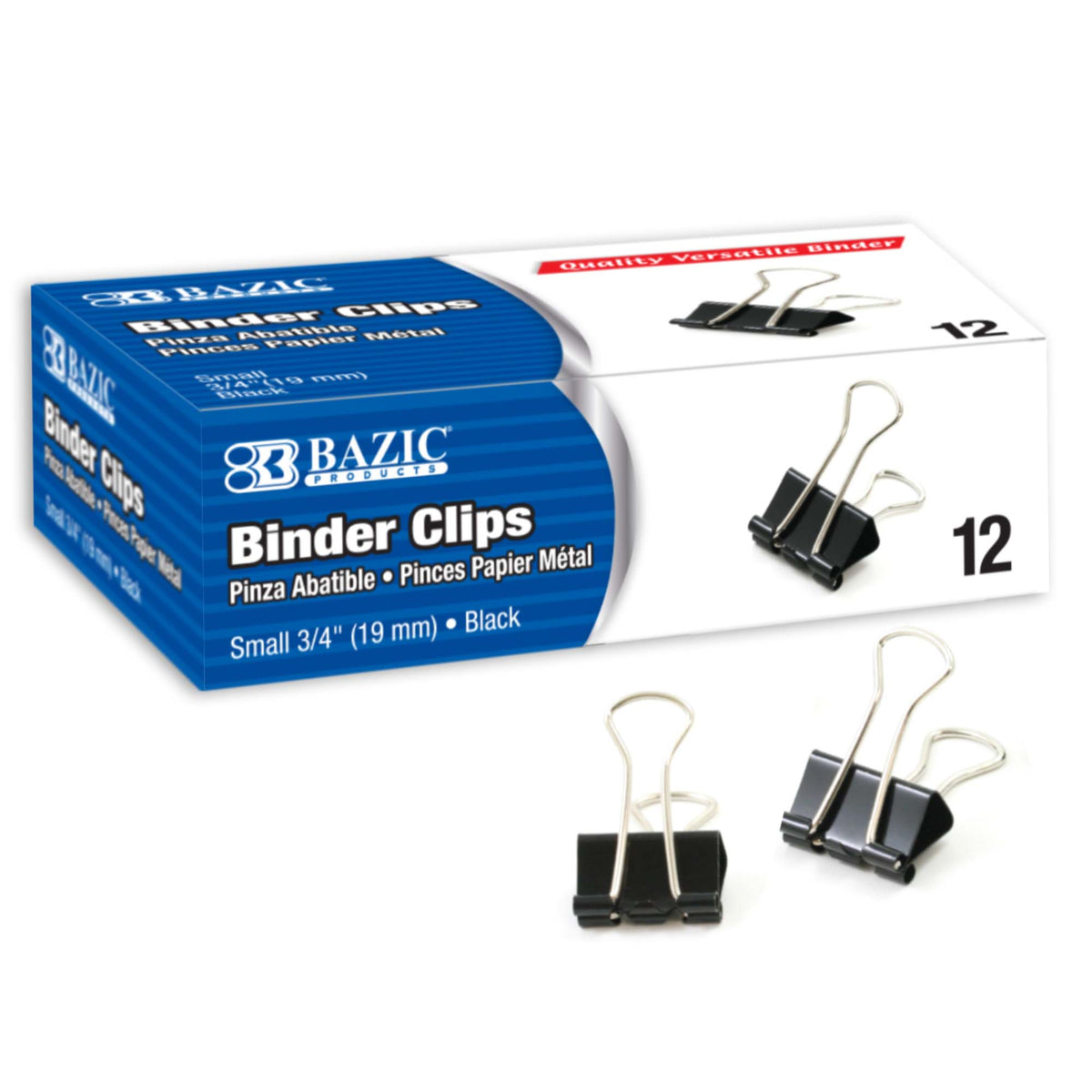 BAZIC Small Binder Clips, Black, 3/4 in (19 mm), 12 clips