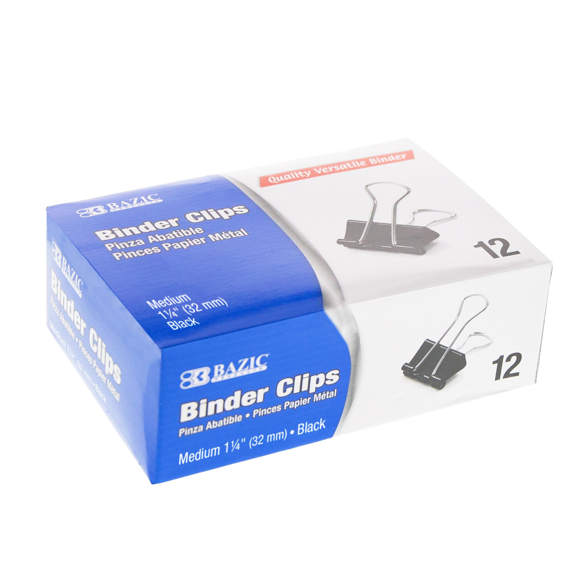 Medium Binder Clips, Black, 1-1/4 in (32 mm)