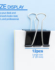 Large 2" (51mm) Black Binder Clip (12/Box)