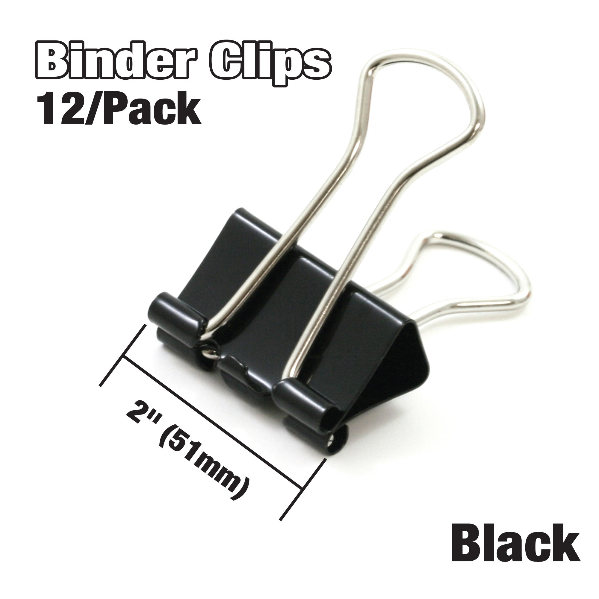 Binder Clips, Large 2" (51 mm), Black, 12 Count