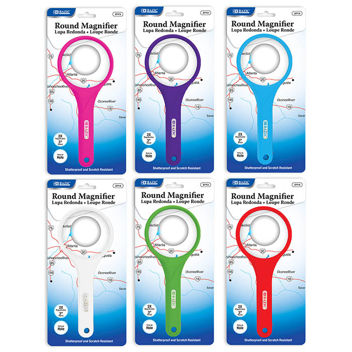 3 in Round 2x Handheld Magnifier, Assorted Colors