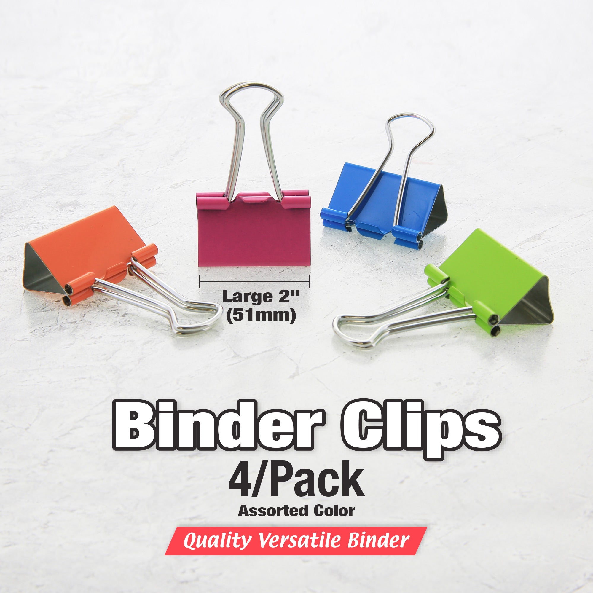 Assorted Color Binder Clips, Large 2 in, 4 Count