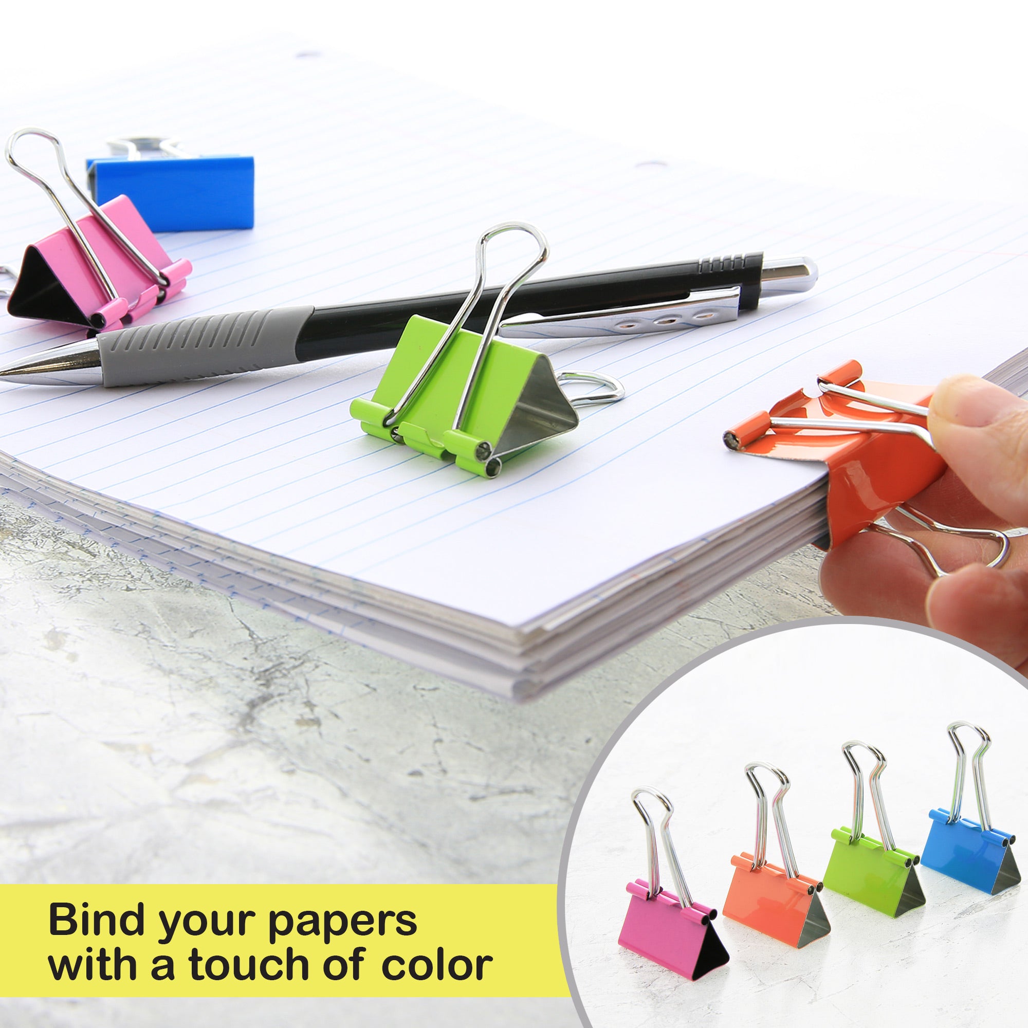 Assorted Color Binder Clips, Large 2 in, 4 Count
