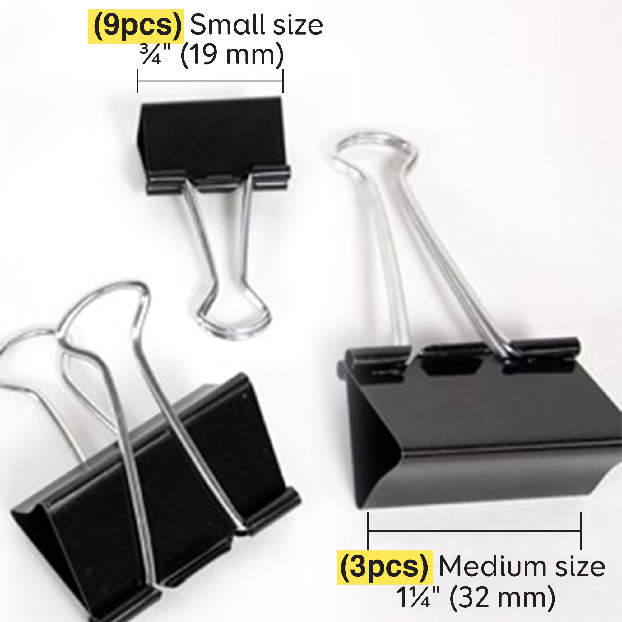 Binder Clips, Assorted Size Black, 12 Count