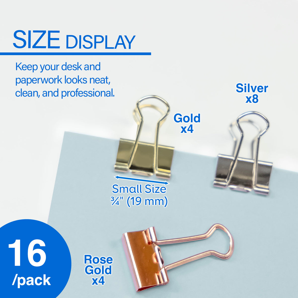 Small Metallic Binder Clips, Assorted Colors, 3/4 in