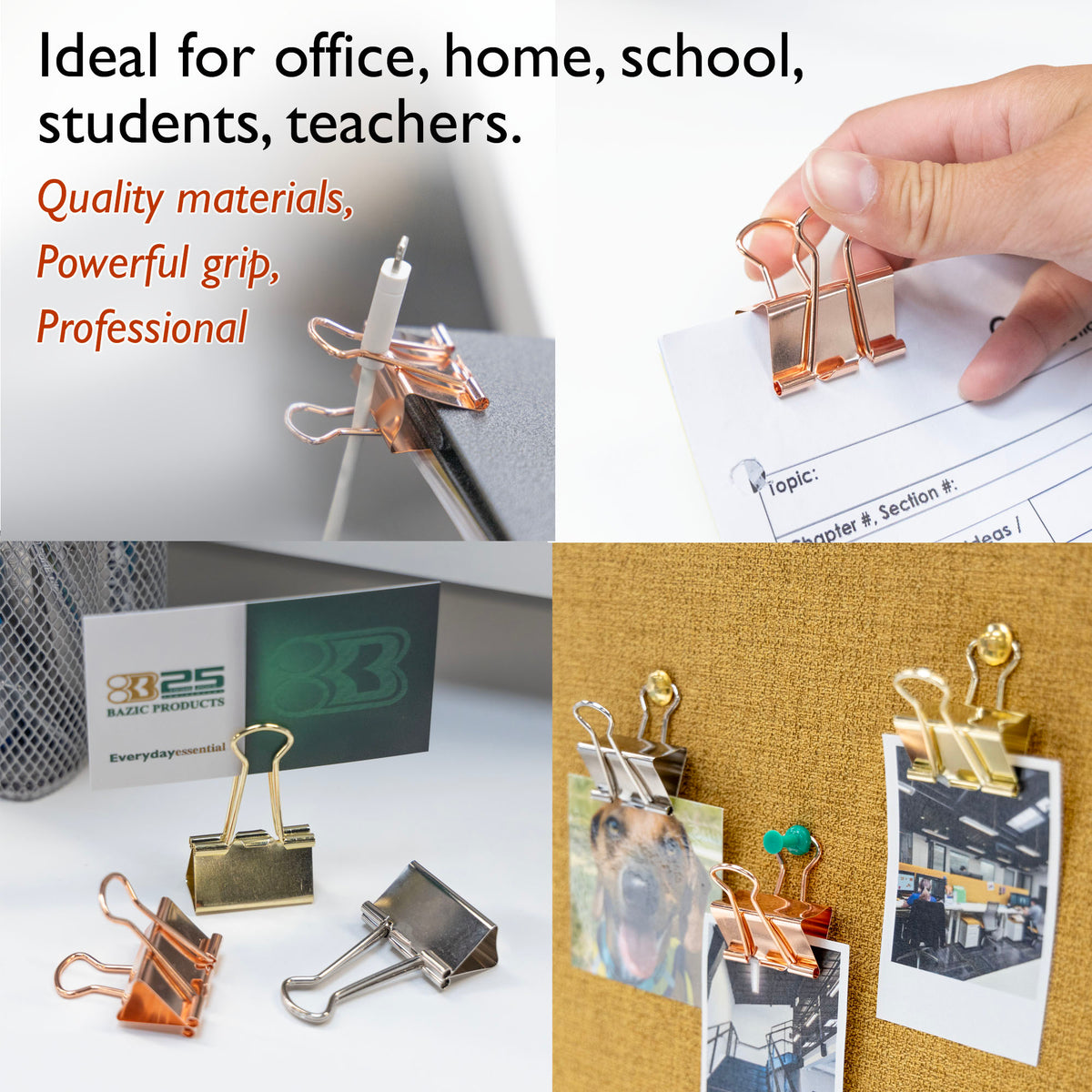 Metallic clips: ideal for office, home, school, students, teachers. Quality materials, powerful grip, professional.
