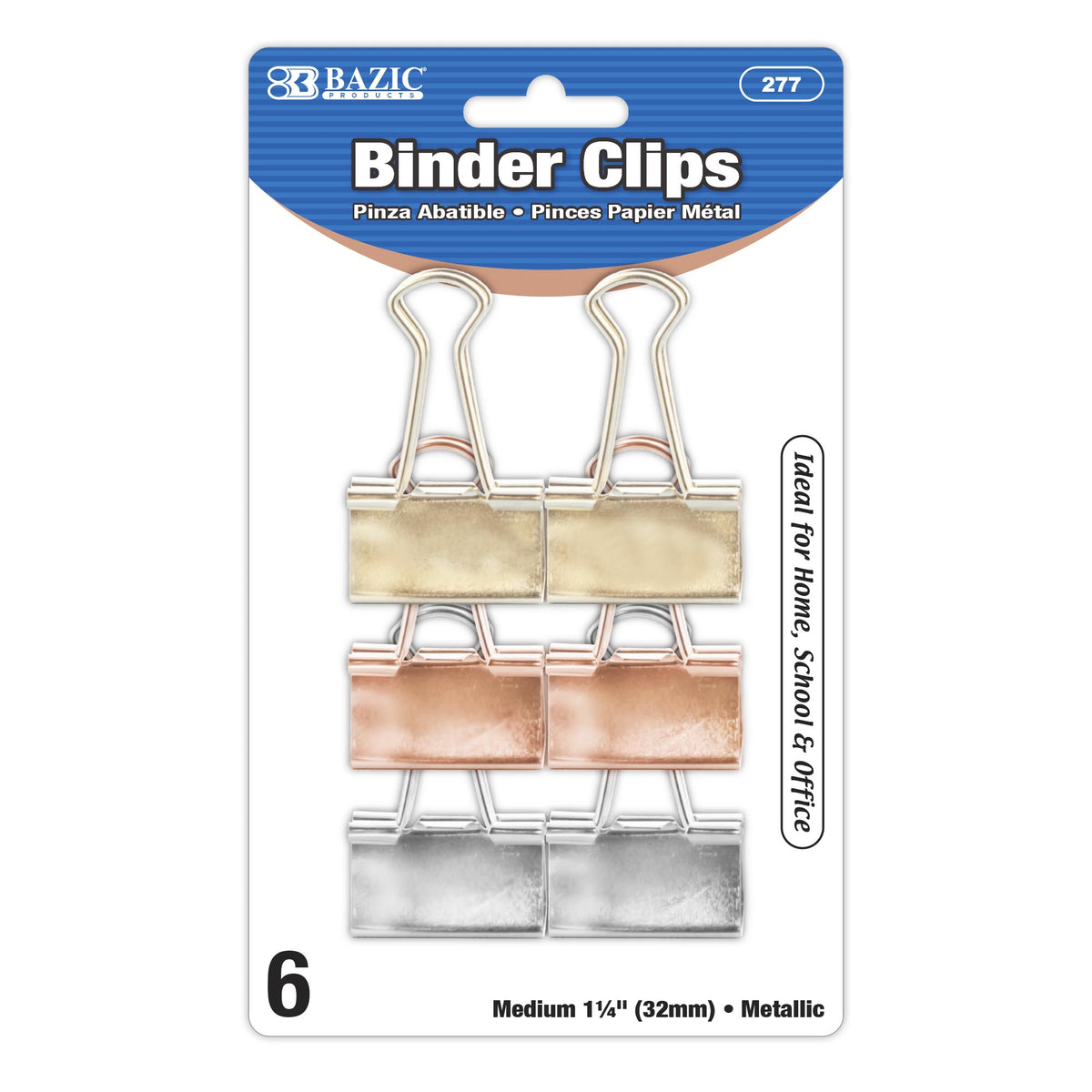 BAZIC Medium Metallic Binder Clips, Assorted Color, 1-1/4 in