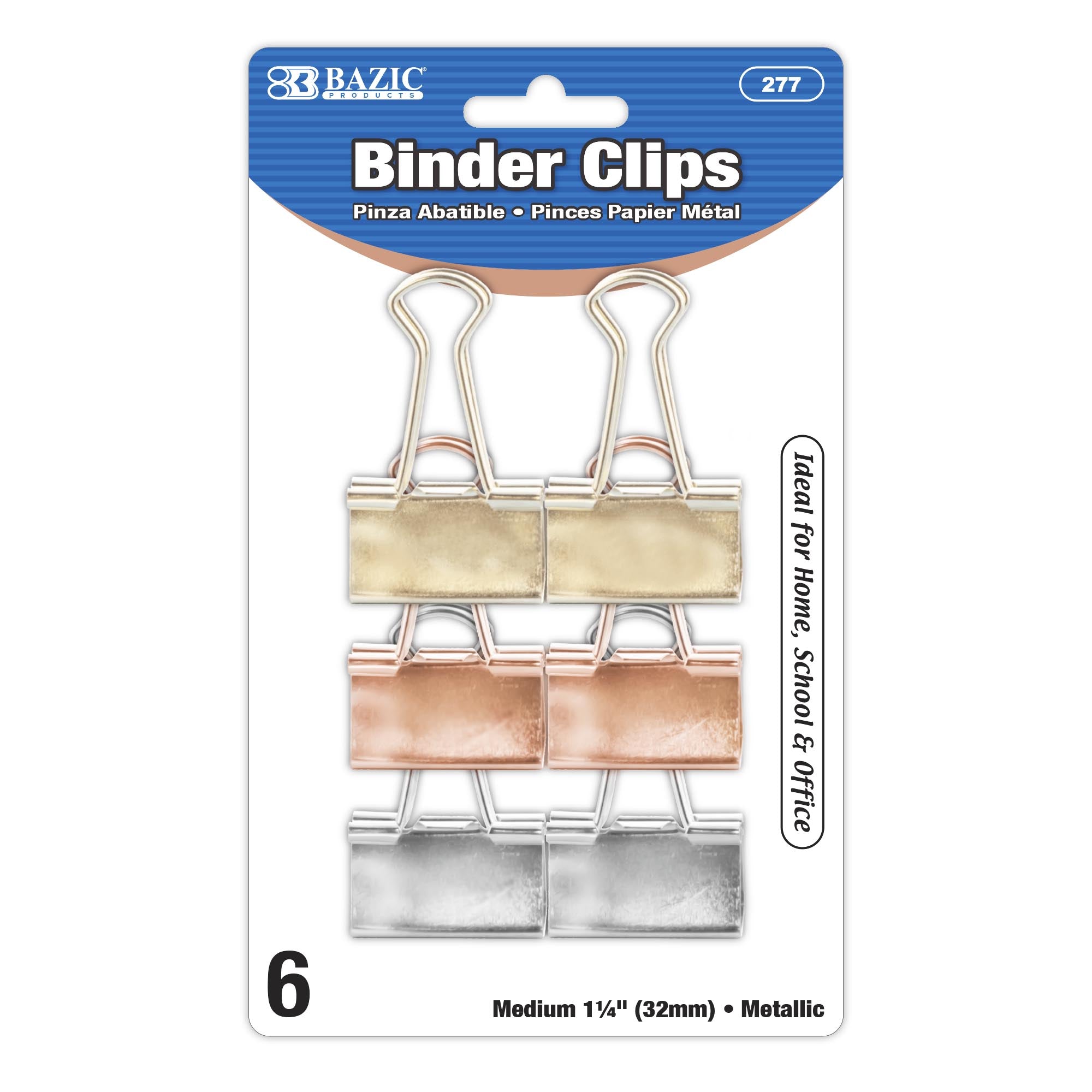 Assorted Color Metallic Binder Clips, 6 Count