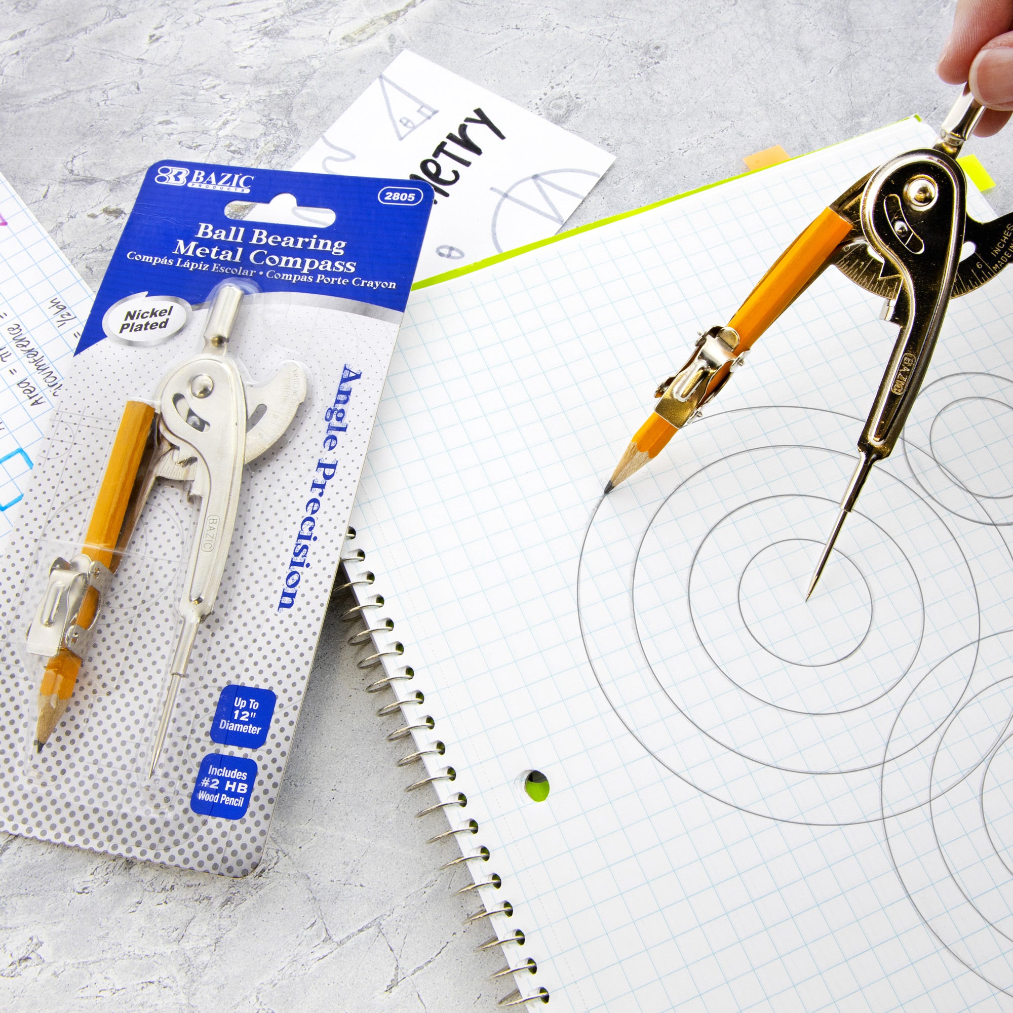 Metal Ball-Bearing Compass with #2 Wood Pencil