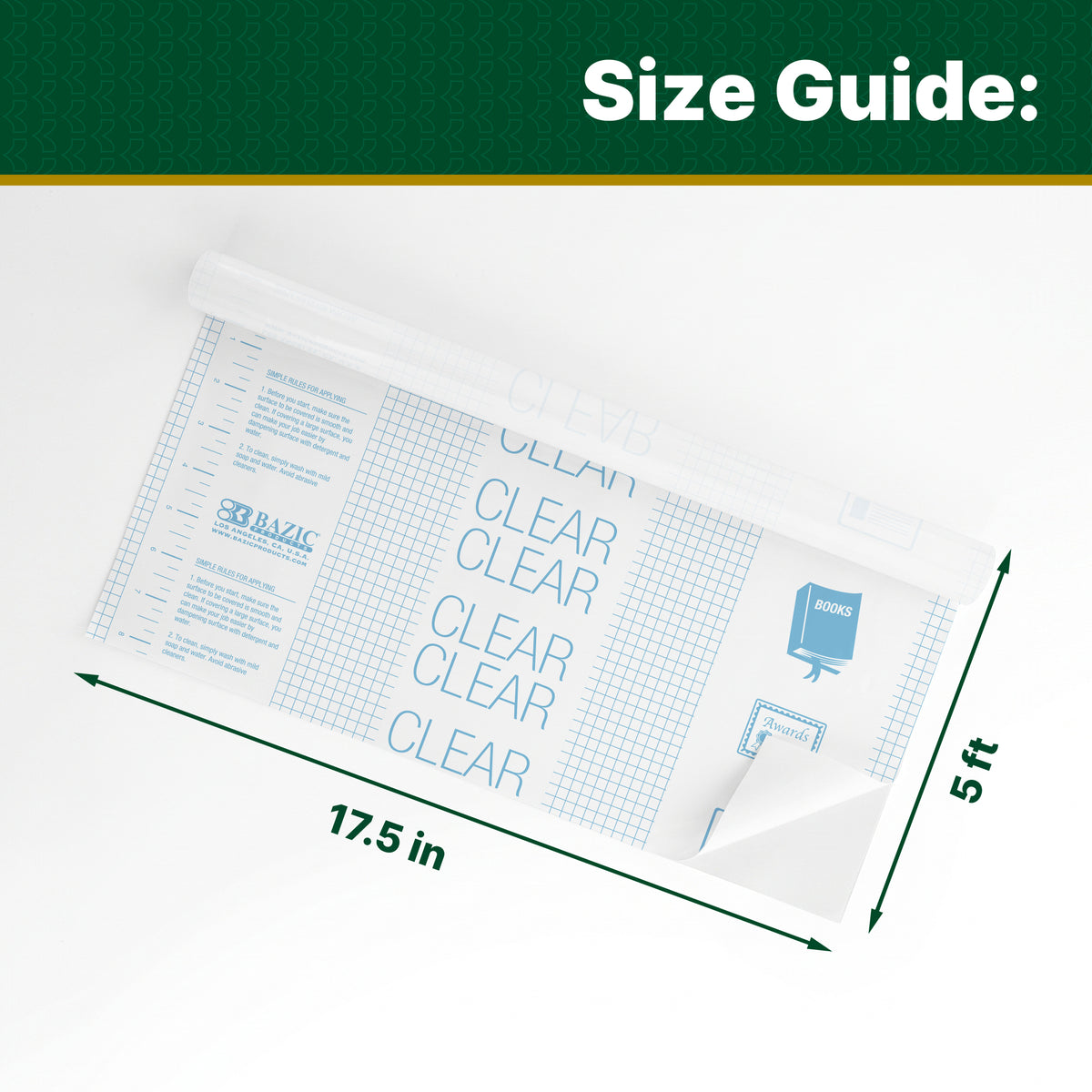 Clear Self-Adhesive Book Cover Roll, 17.5 in x 5 ft