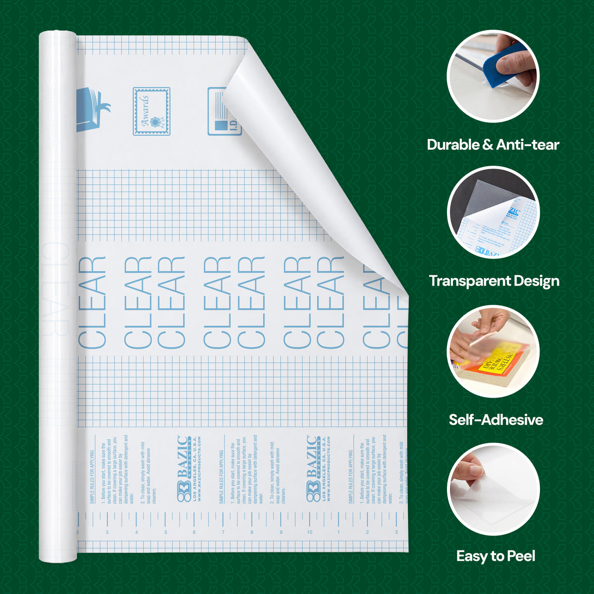 Clear Self-Adhesive Book Cover Roll, 17.5 in x 5 ft