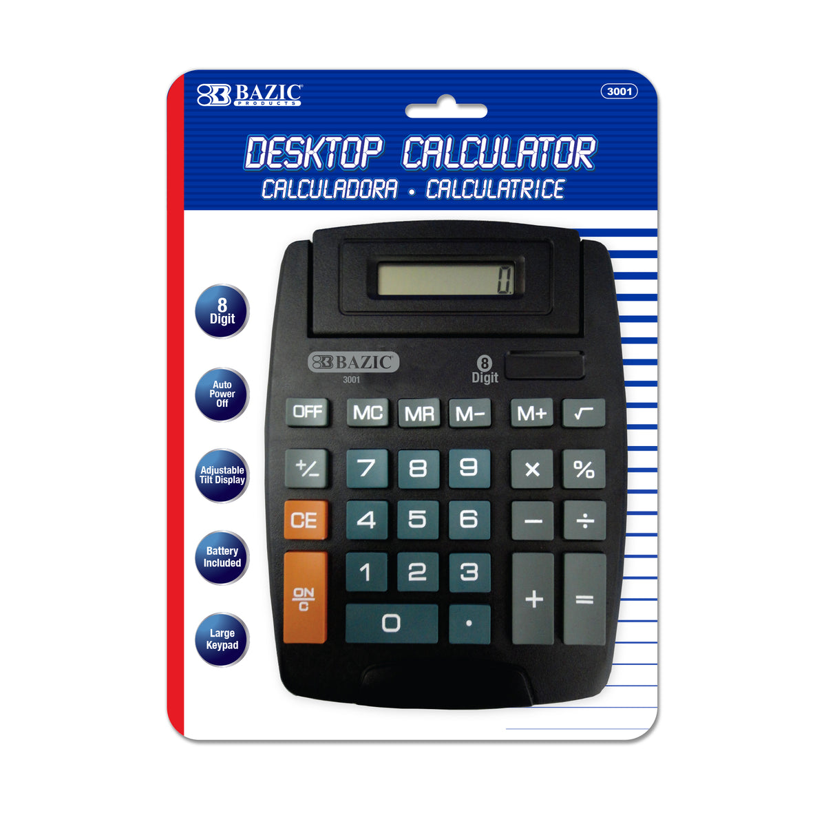 BAZIC 8-Digit Large Desktop Calculator, Tilt Display