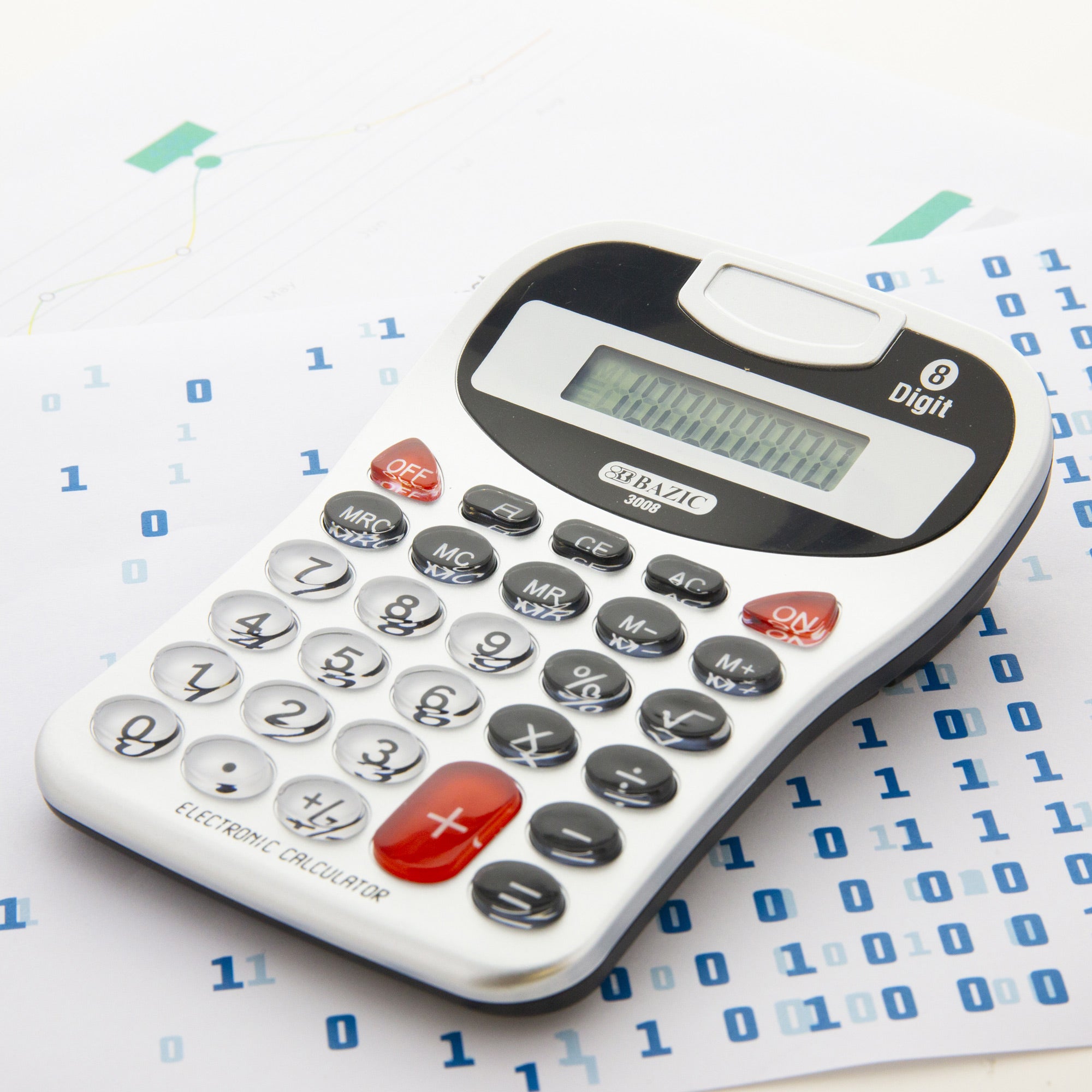 Silver 8-Digit Desktop Calculator, Key Tone