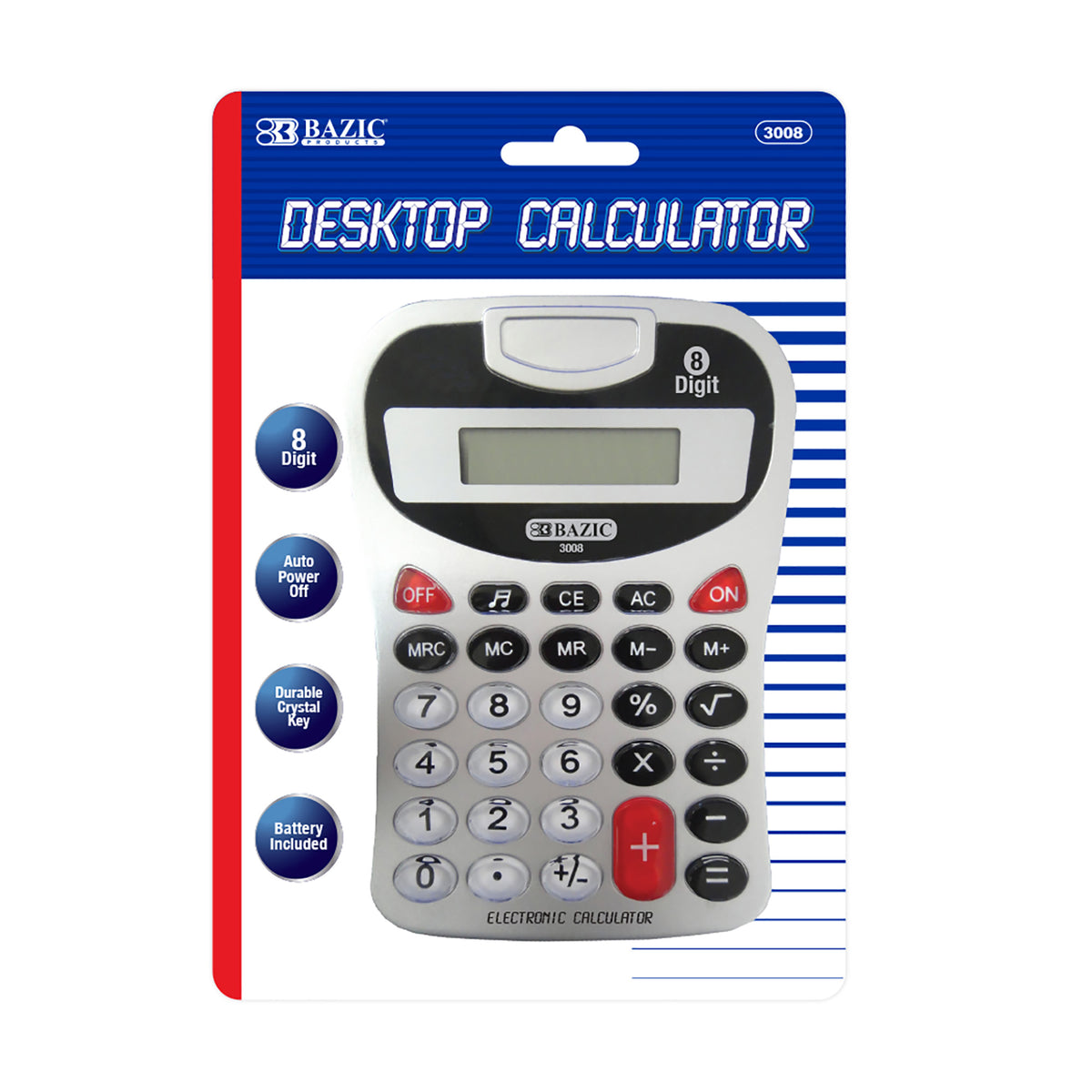 BAZIC 8-Digit Silver Desktop Calculator with Key Tone