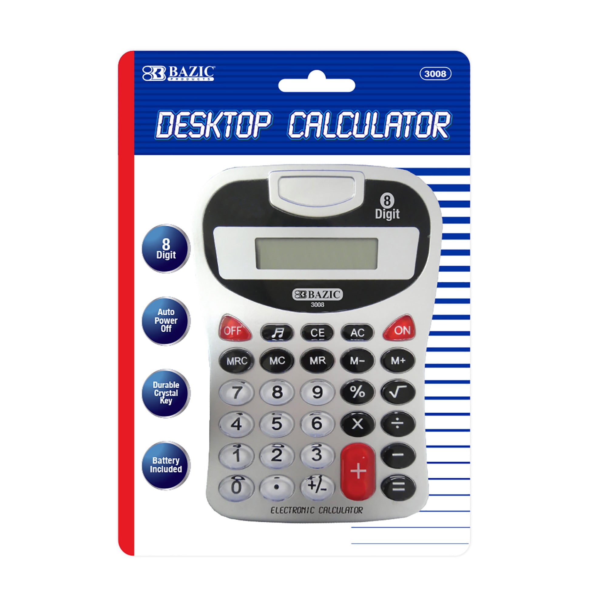 Silver 8-Digit Desktop Calculator, Key Tone