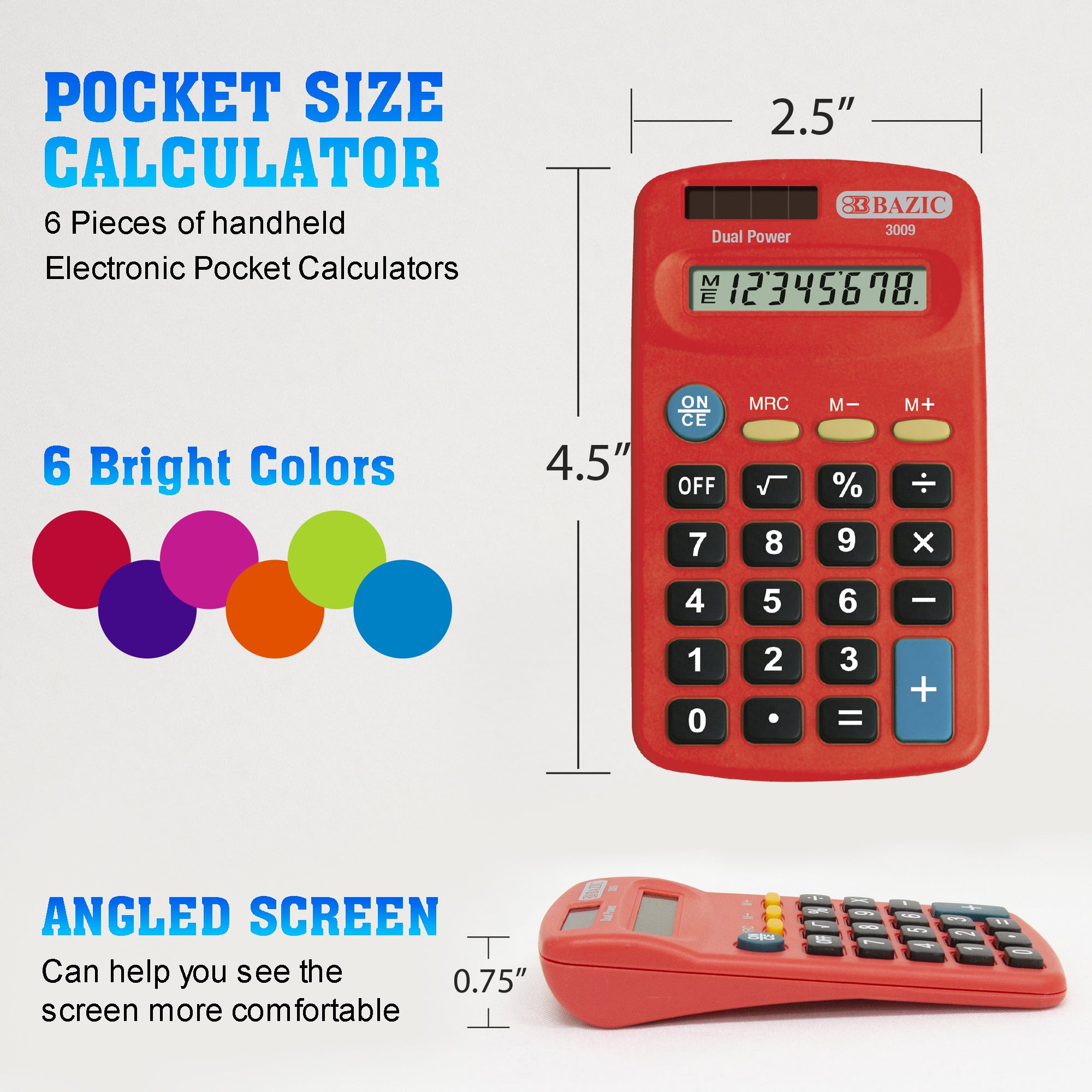 8-Digit Dual Power Pocket Calculator – BAZIC Store