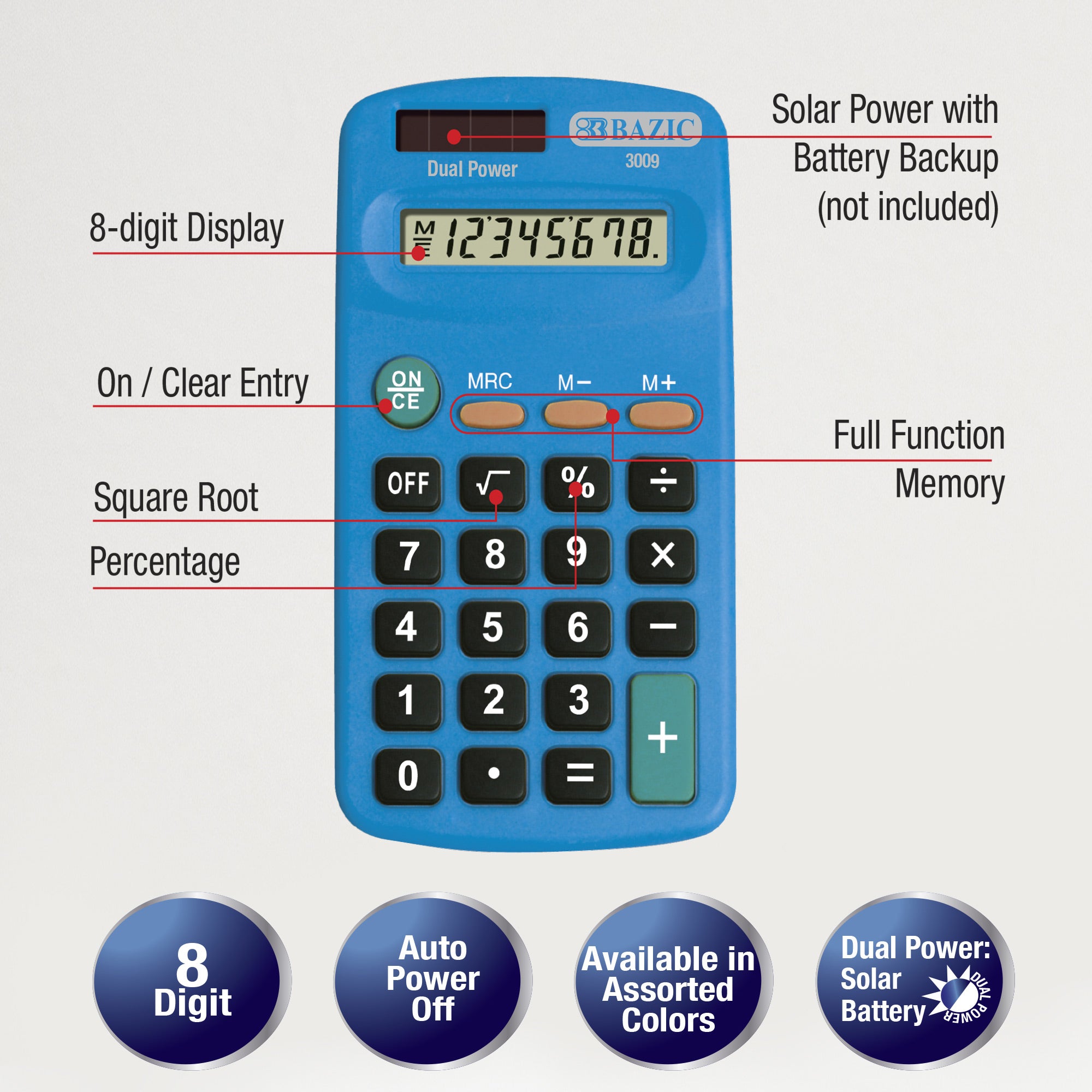 8-Digit Dual Power Pocket Calculator