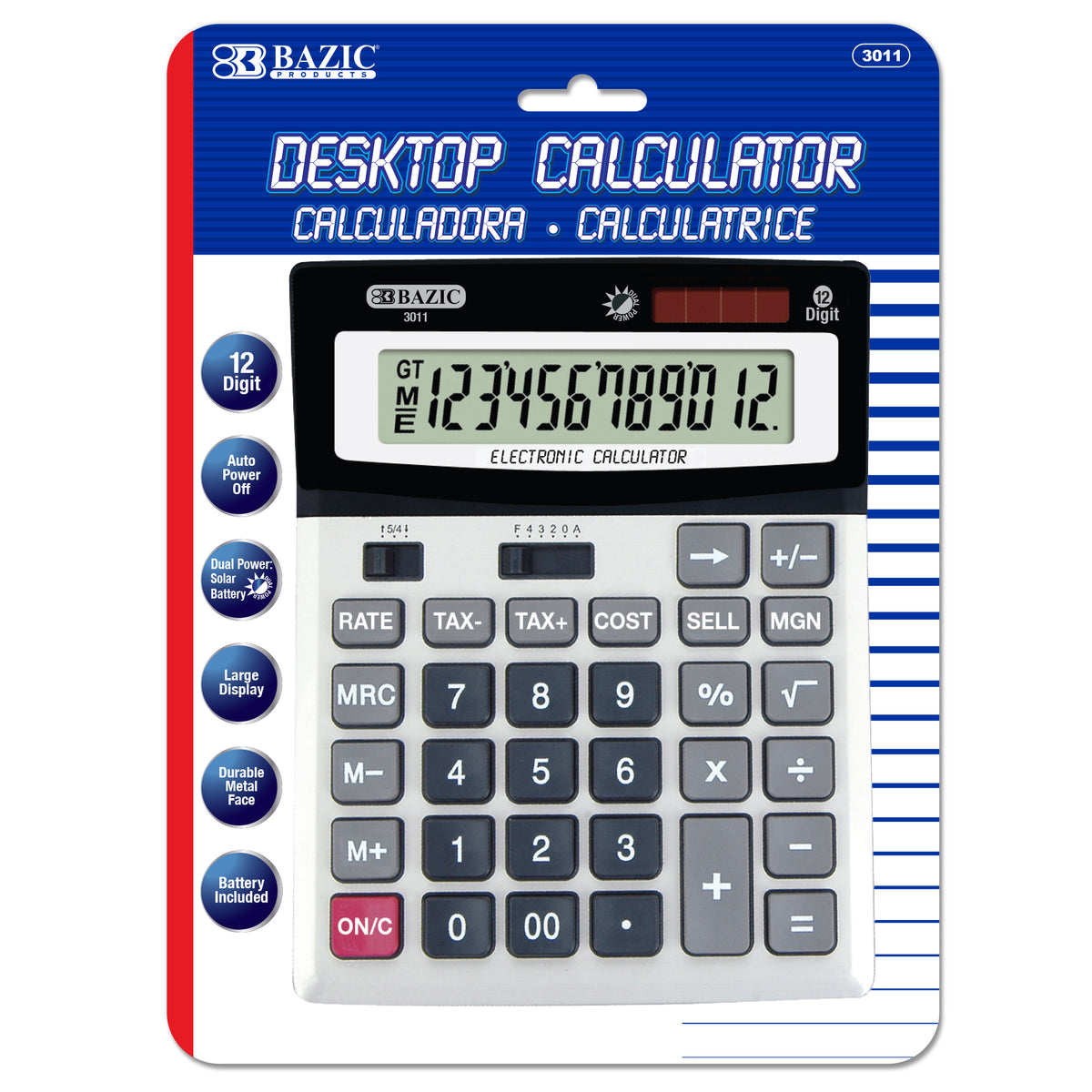 BAZIC 12-Digit Desktop Calculator, Profit and Tax Functions