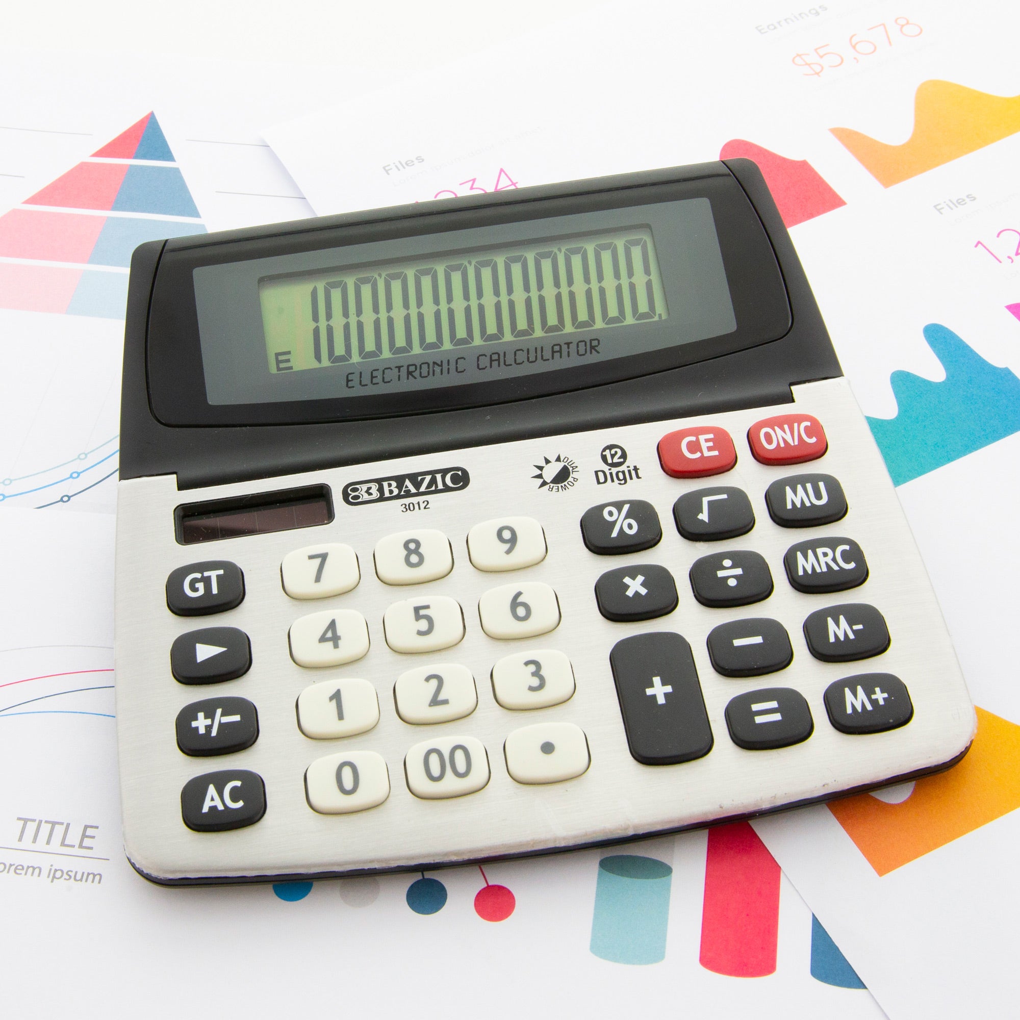 12-Digit Desktop Calculator, Dual Power, Adjustable Display