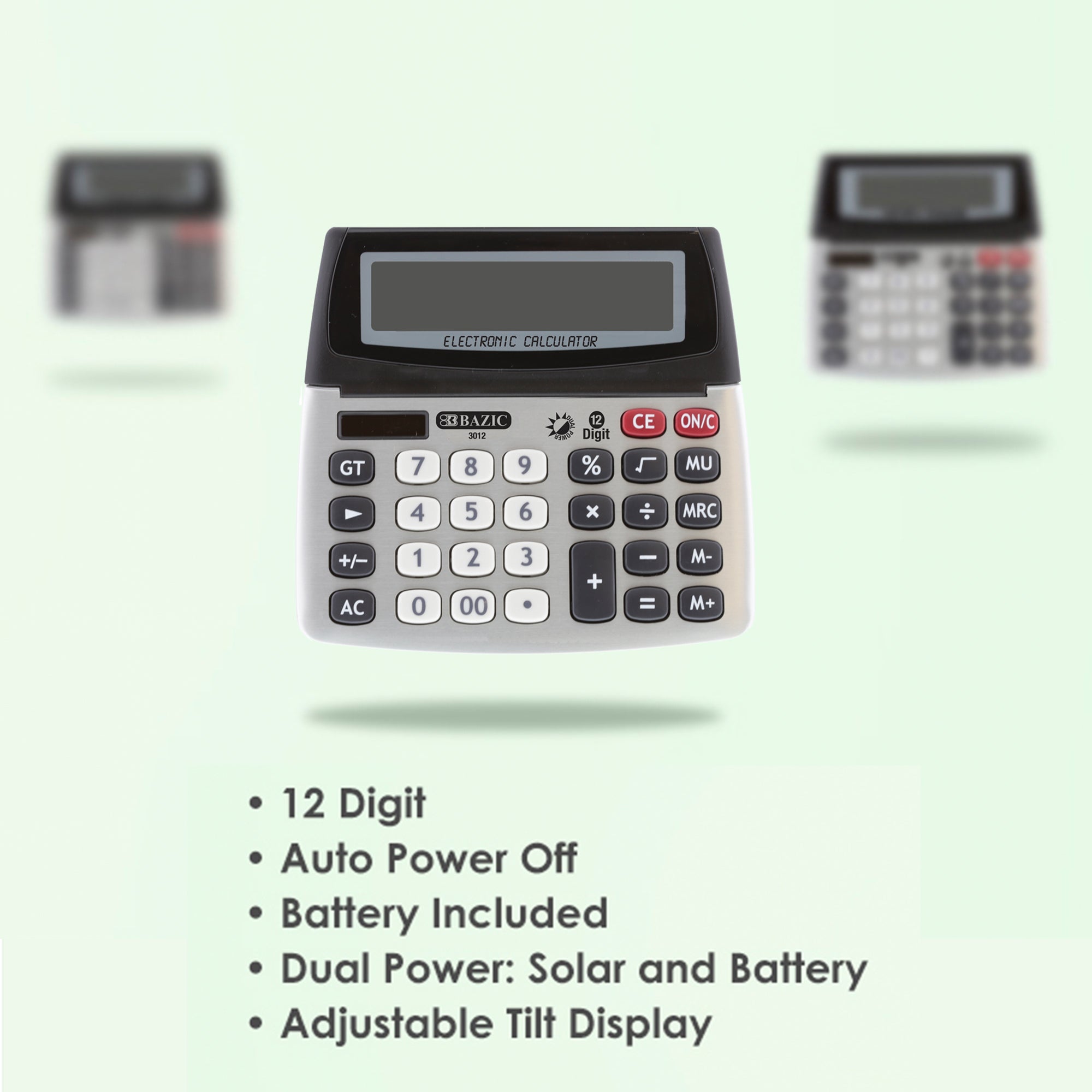 12-Digit Dual Power Desktop Calculator, Tilt Display