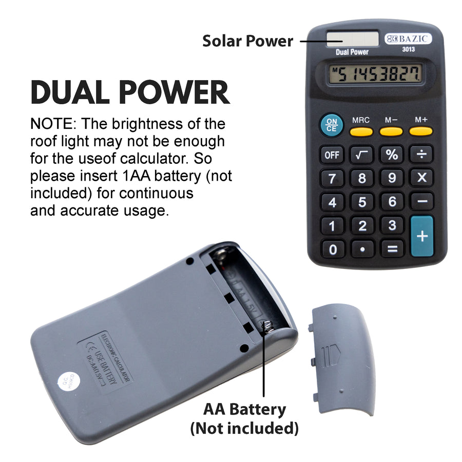 Pocket Size Black Calculator 8-Digit Dual Power