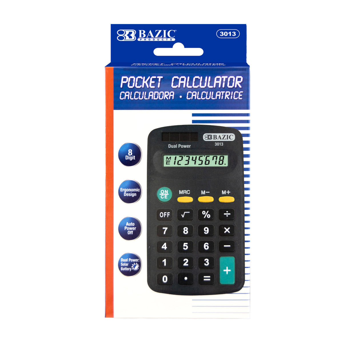 BAZIC 8-Digit Dual Power Pocket Calculator, Black
