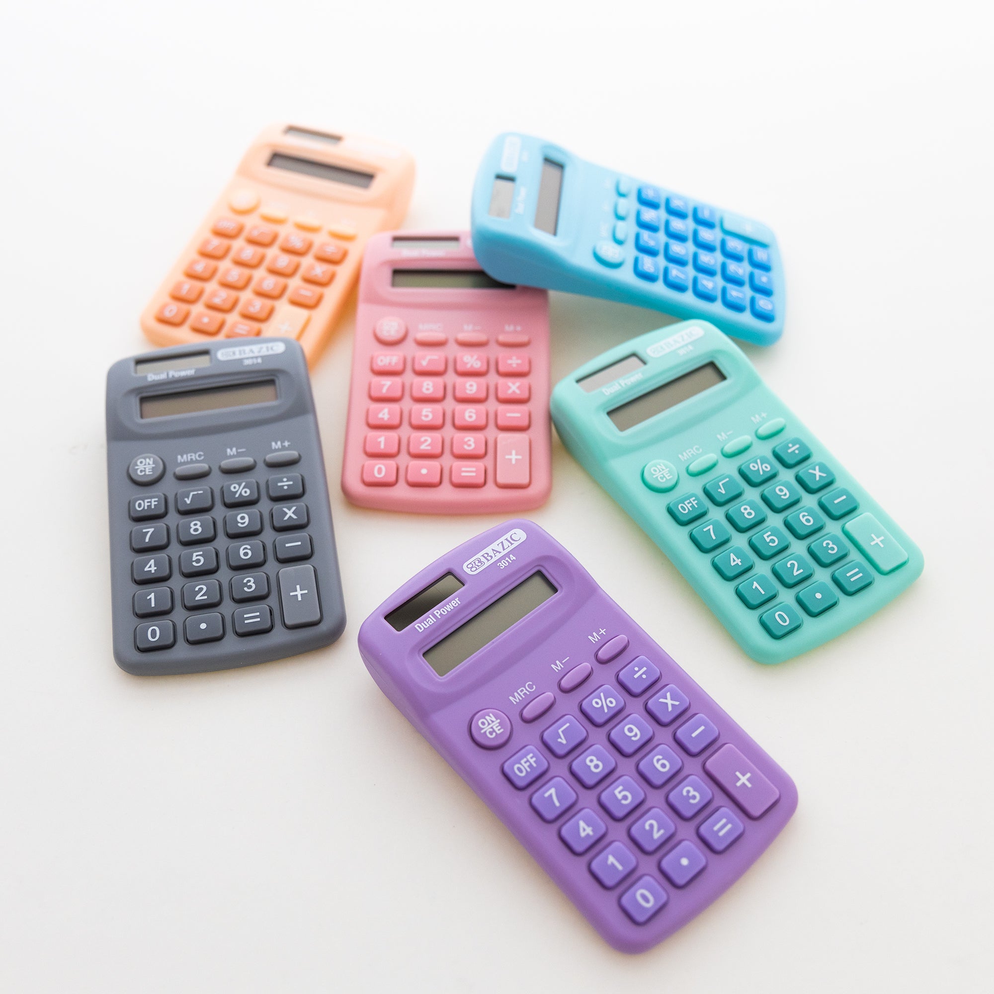 8-Digit Dual Power Pocket Size Calculator - Pastel Color