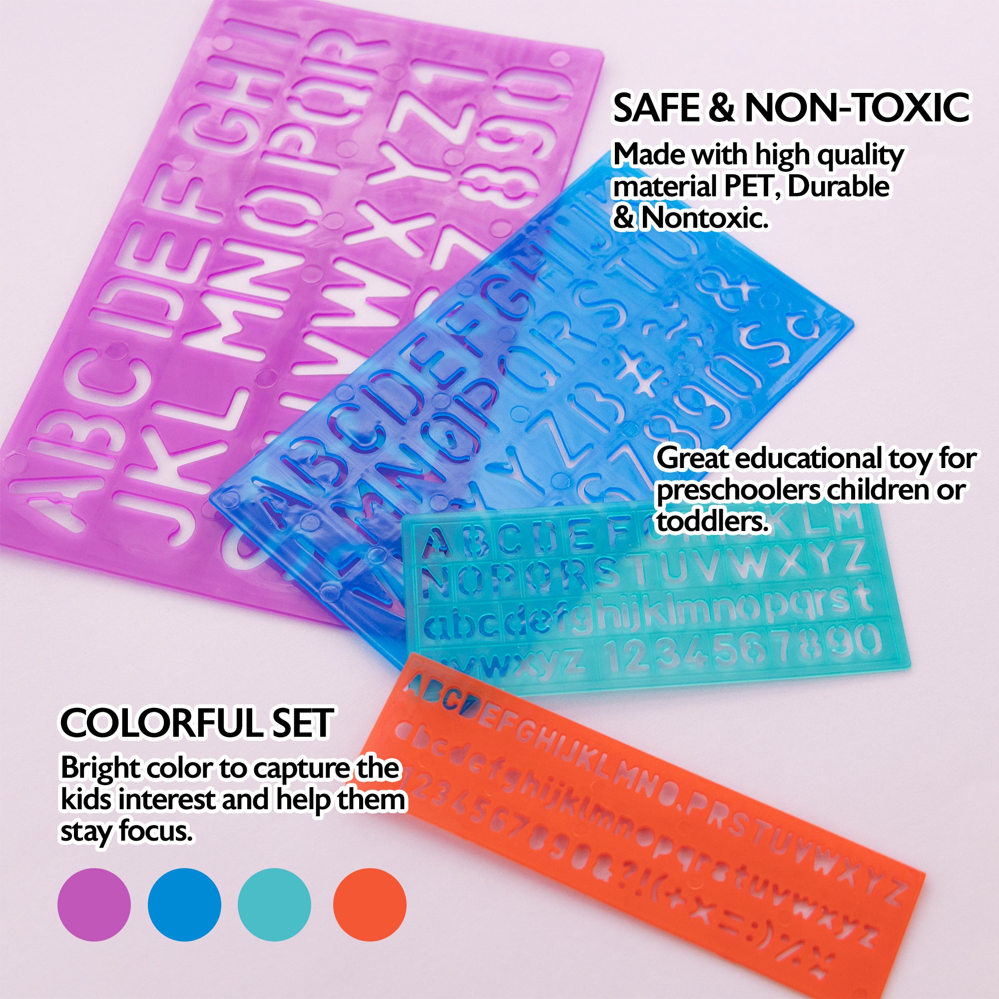 8, 10, 20, 30 mm Size Lettering Stencil Sets (4/Pack)