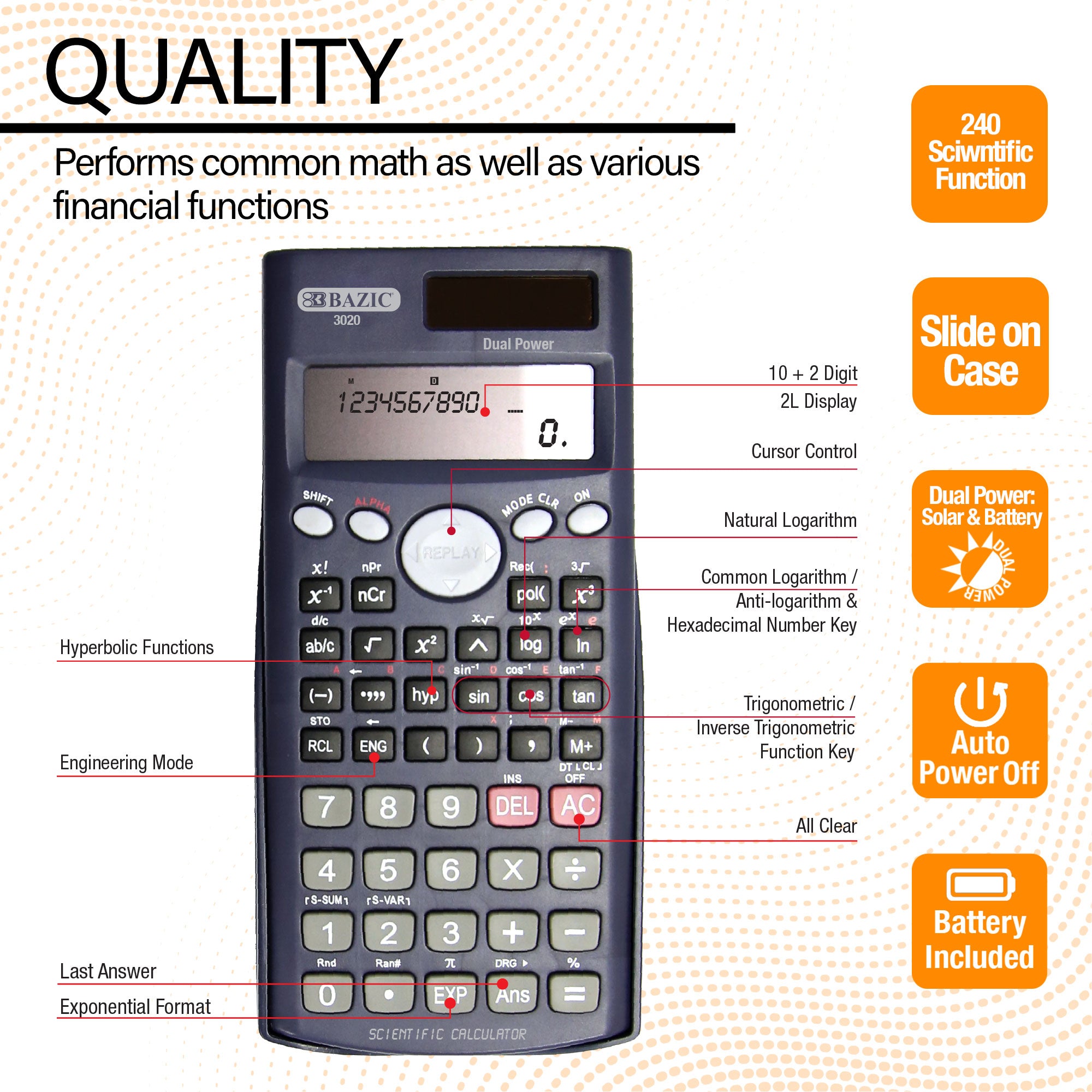 240-Function Scientific Calculator, Slide-On Case