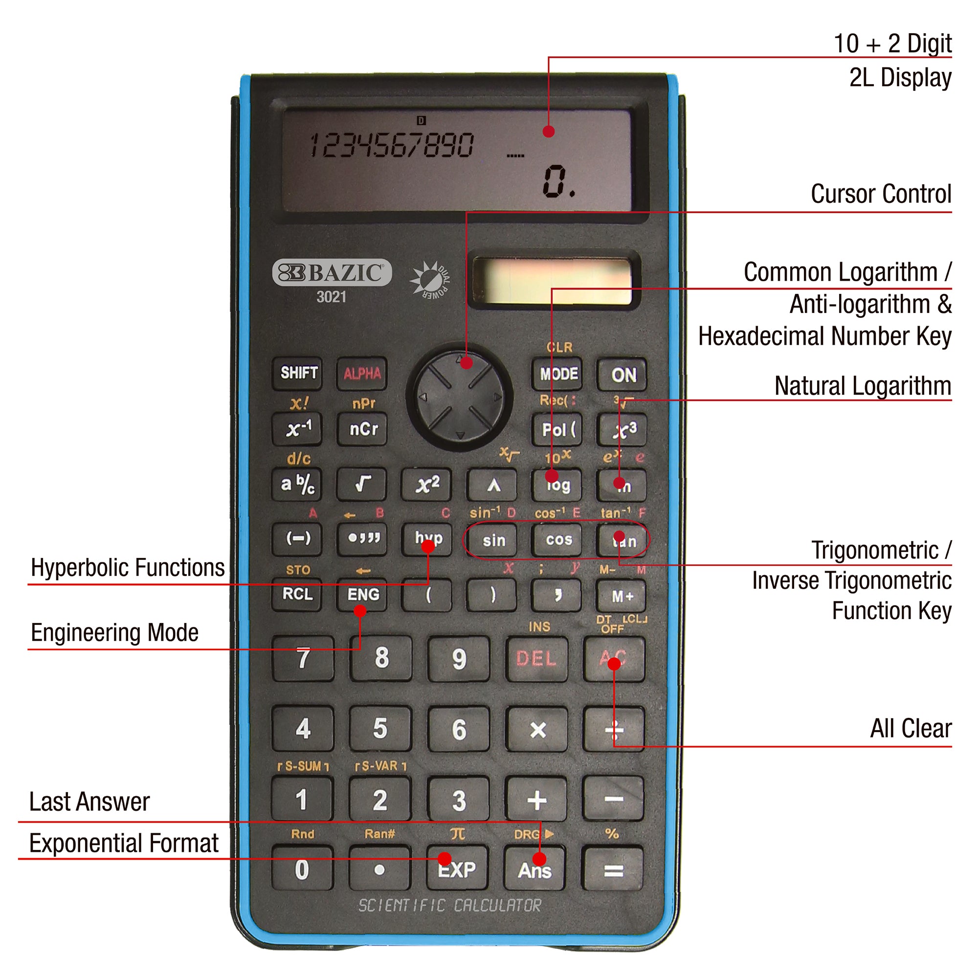 240-Function Scientific Calculator, Color, Slide-On Case