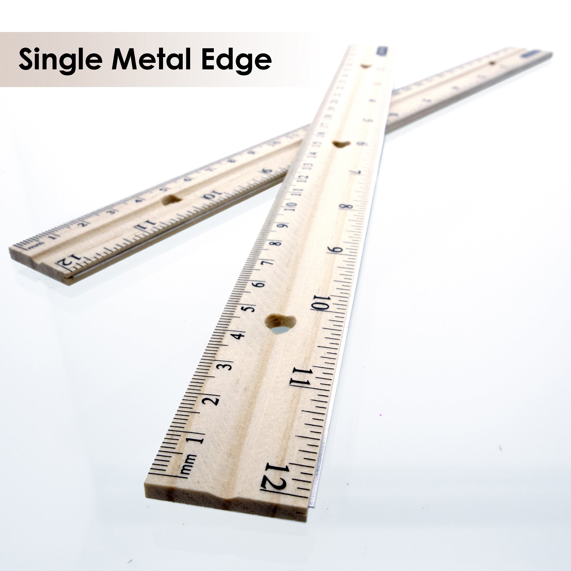 12 in Wooden Ruler, Metal Edge, Inch & Metric