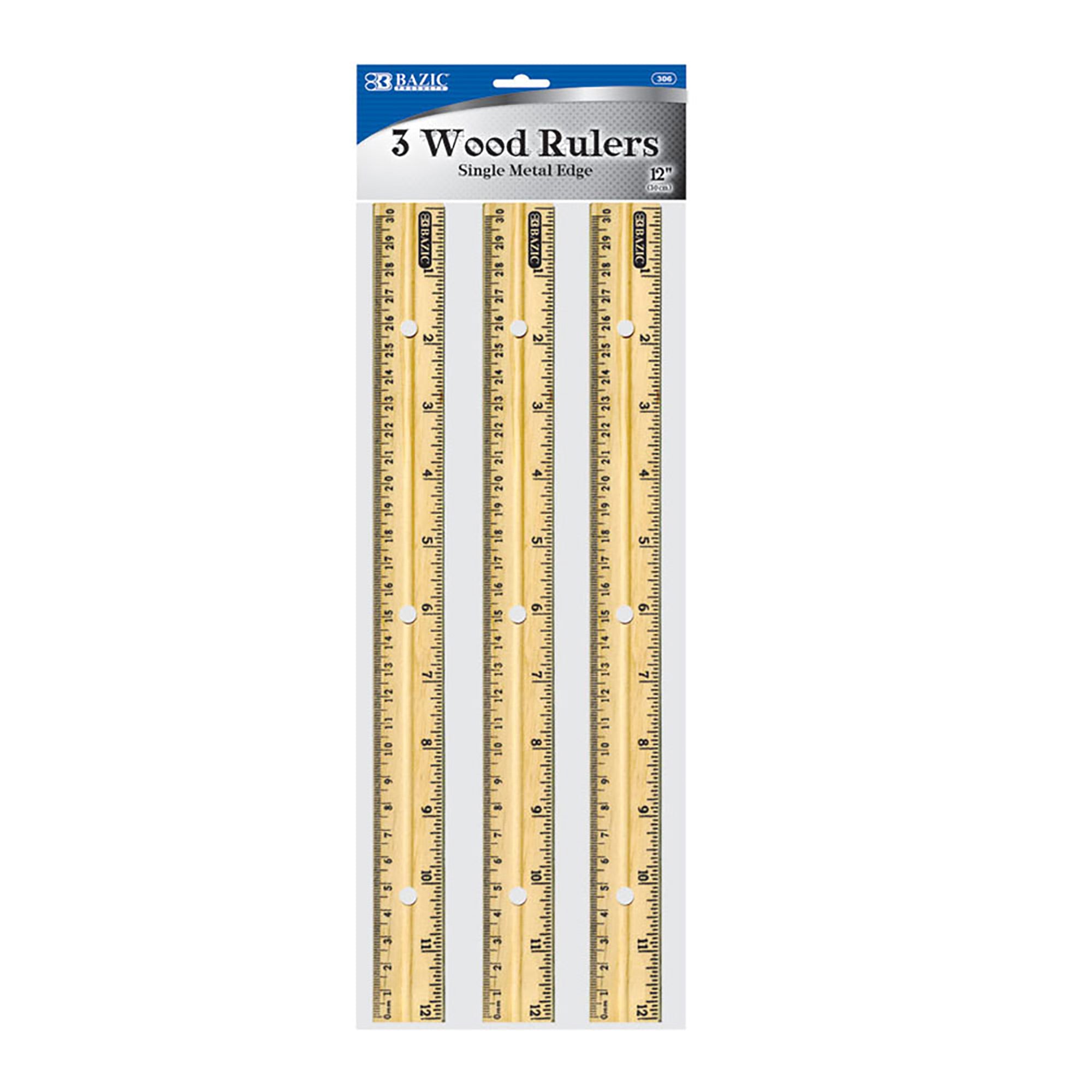 12 in Wooden Ruler, Metal Edge, Inch & Metric