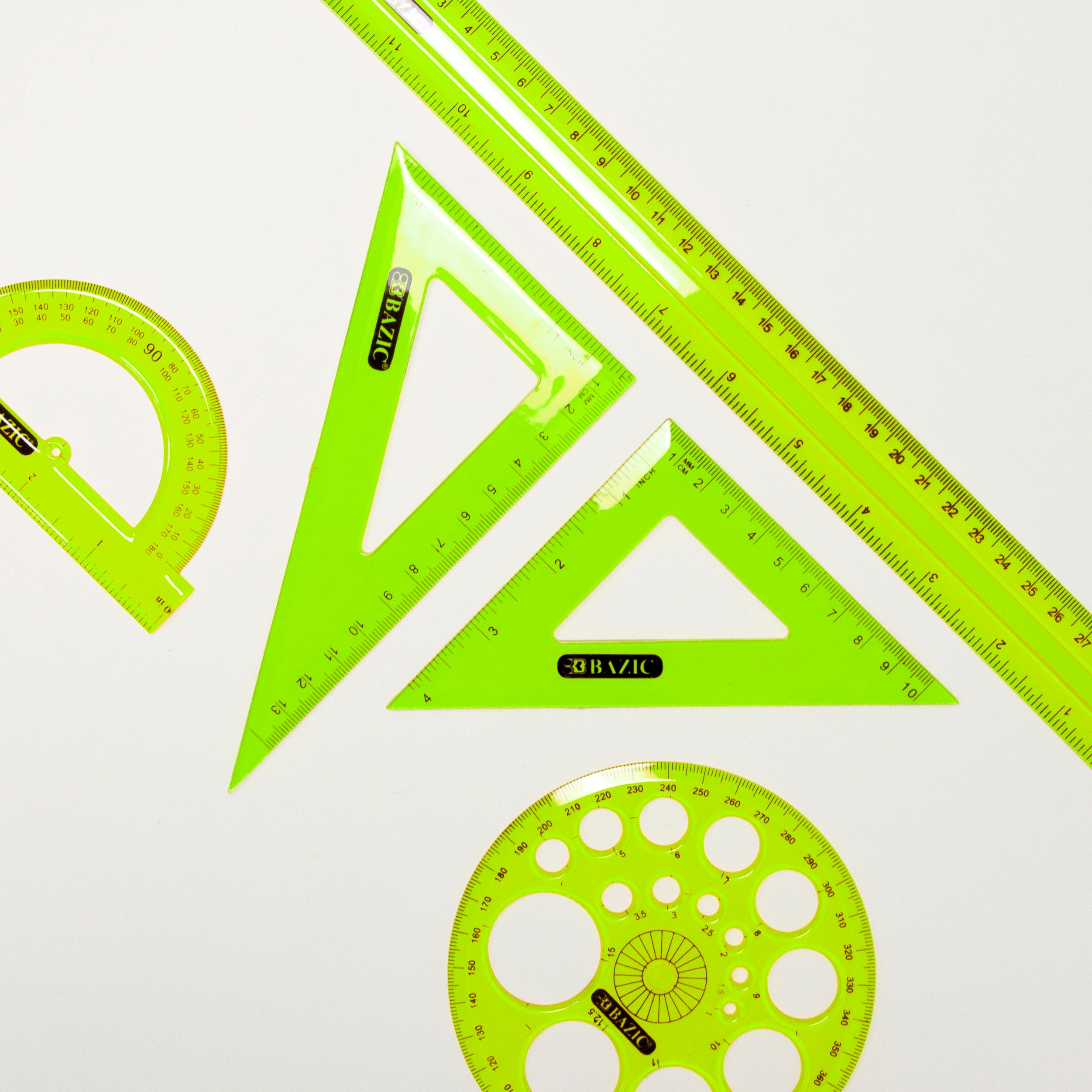 5-Piece Geometry Math Set, Ruler Protractor Compass