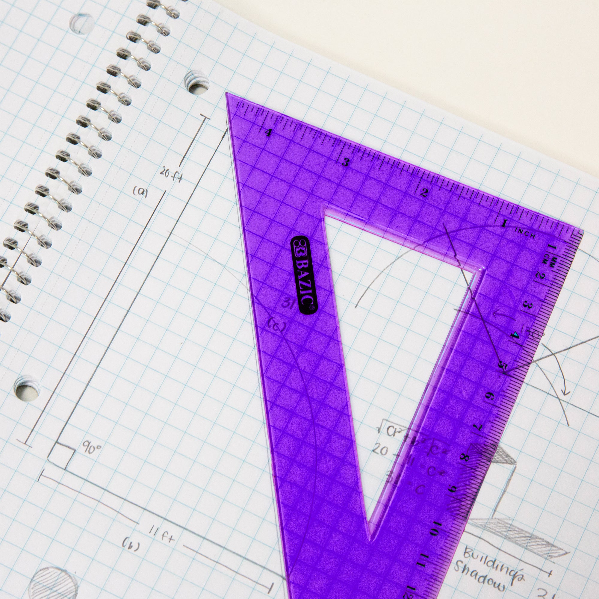 5-Piece Geometry Set, Ruler, Triangles, Protractor, Template