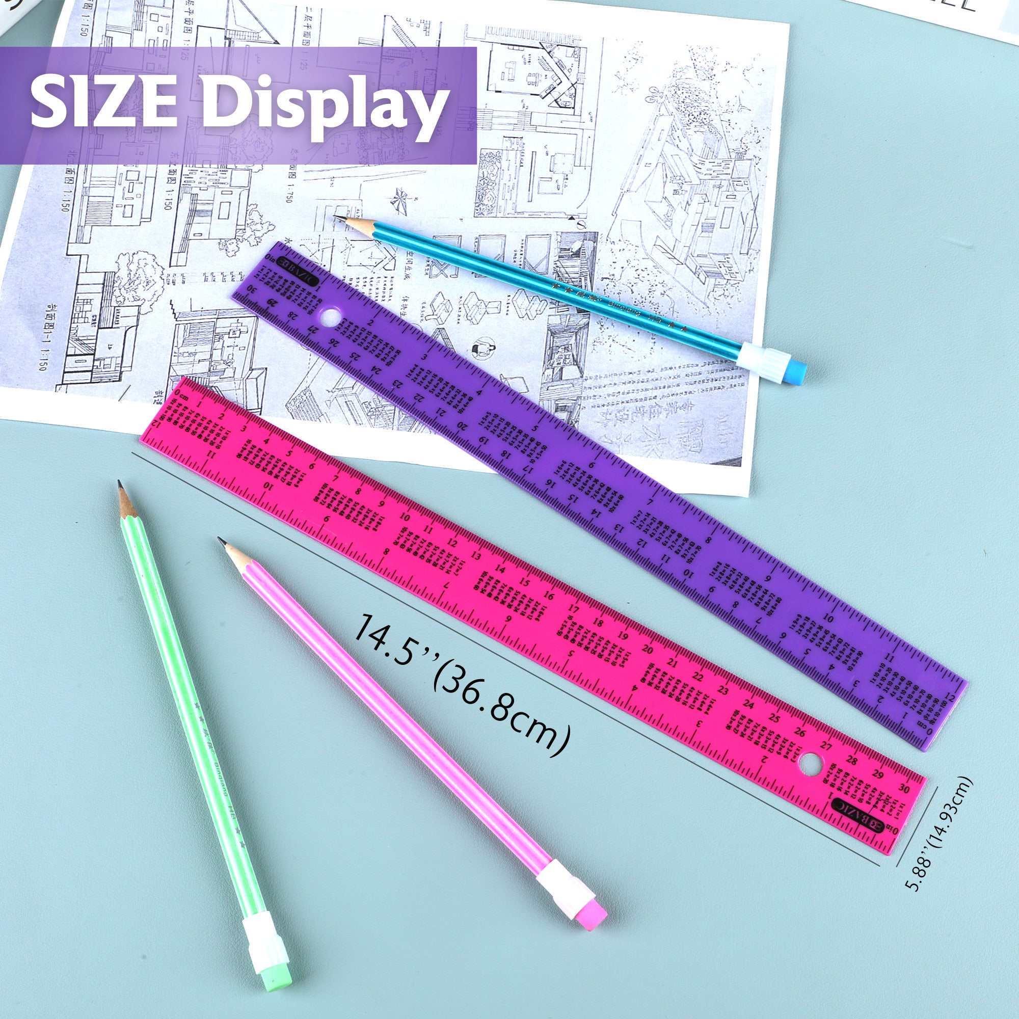 12" (30cm) Ruler w/ Multiplication Prints (4/Pack)