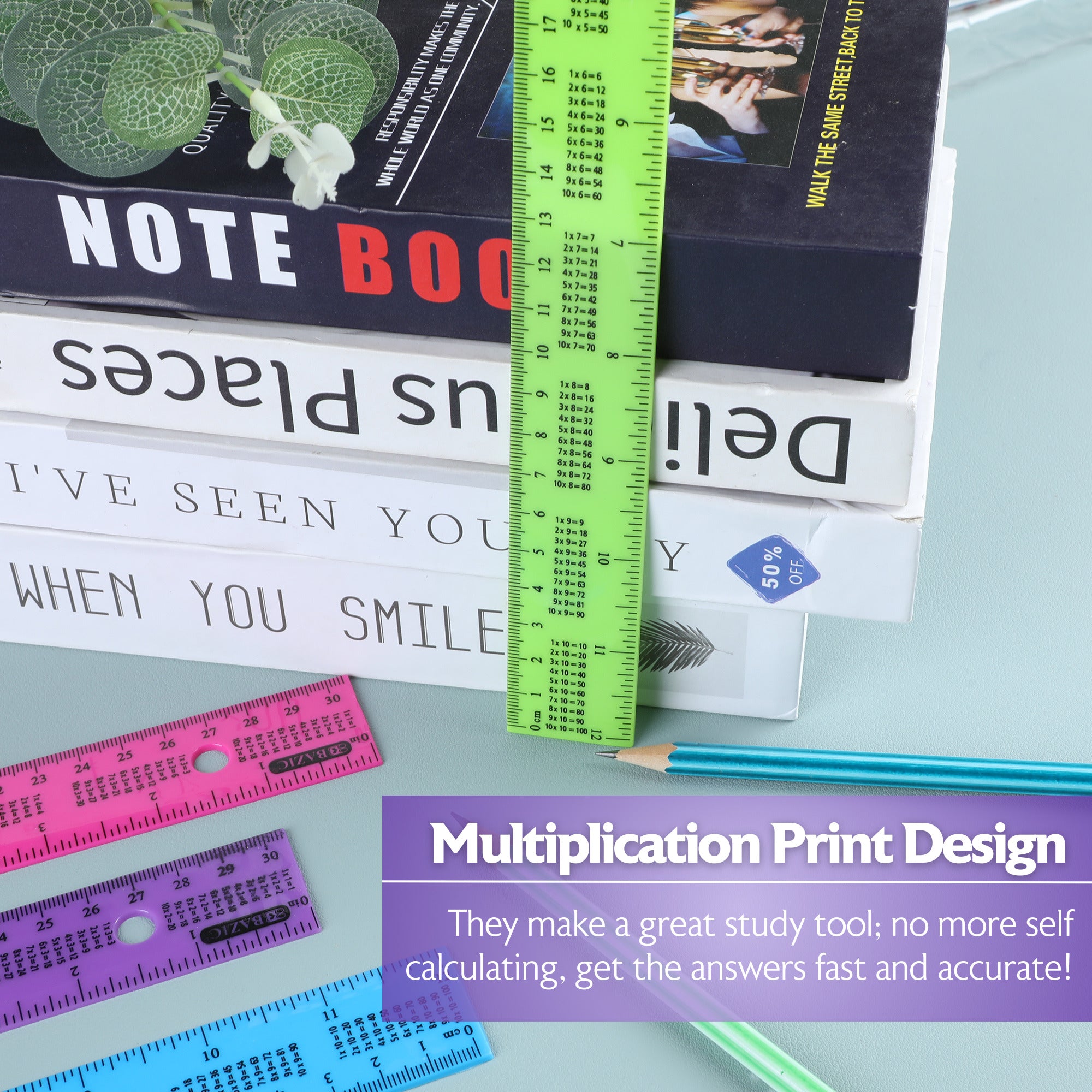 12" (30cm) Ruler w/ Multiplication Prints (4/Pack)