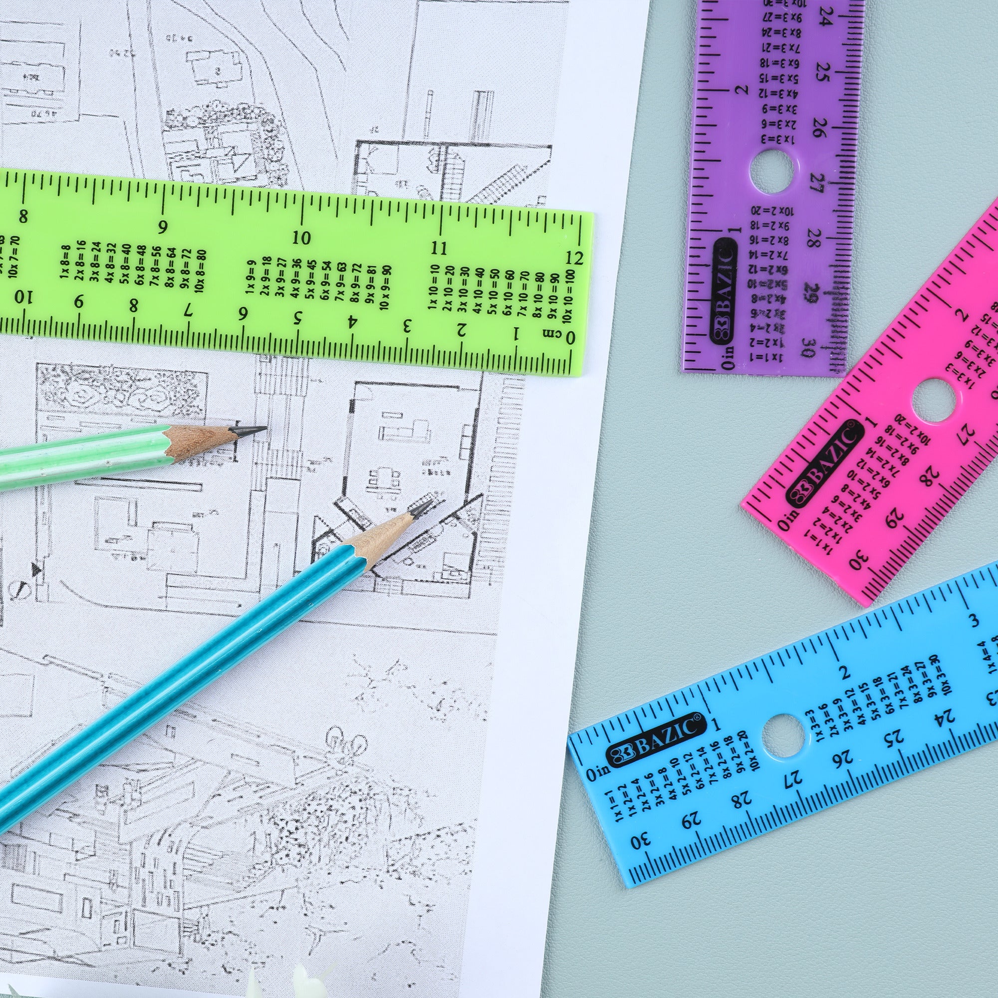 12" (30cm) Ruler w/ Multiplication Prints (4/Pack)