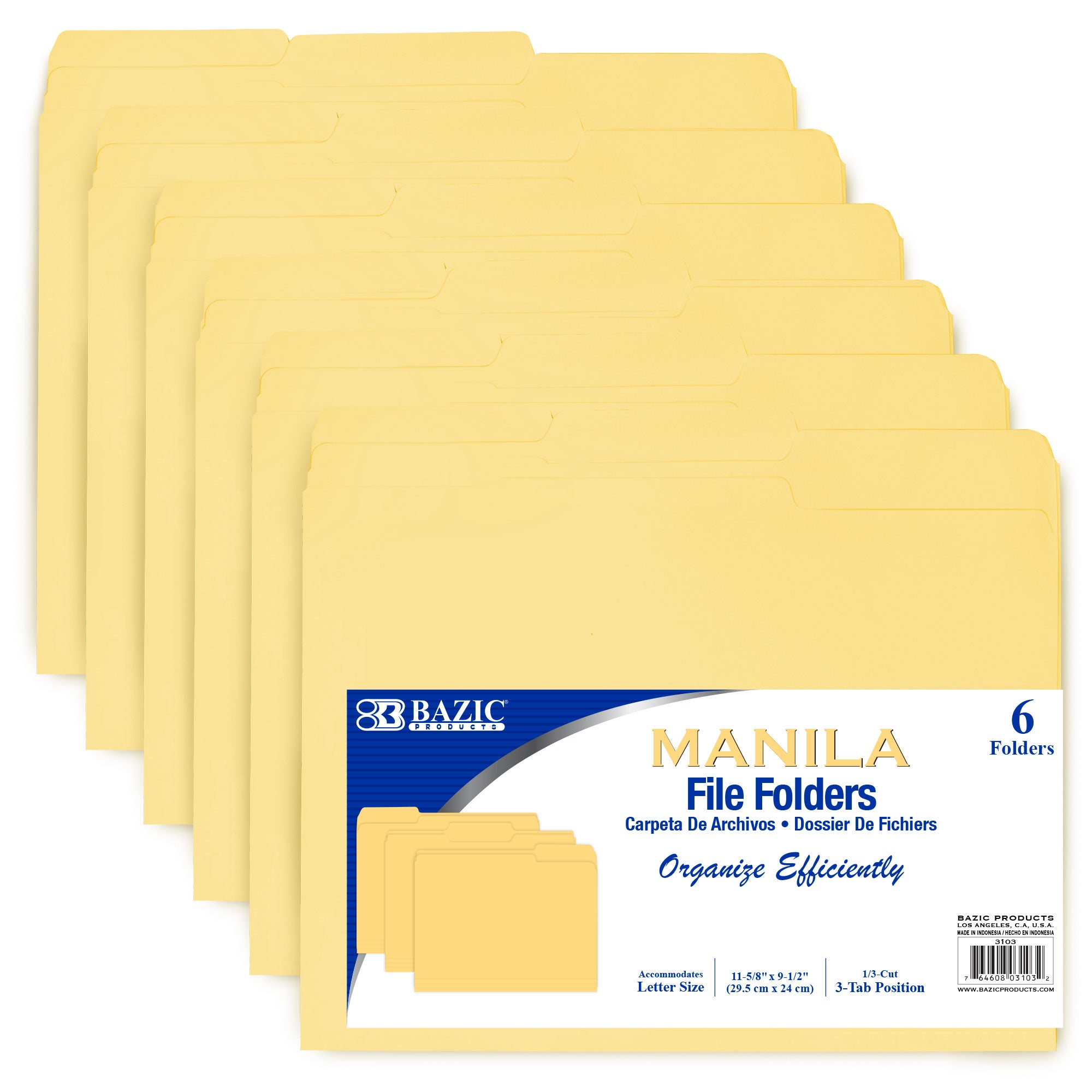 Letter Manila File Folders, 1/3-Cut, 6 Count