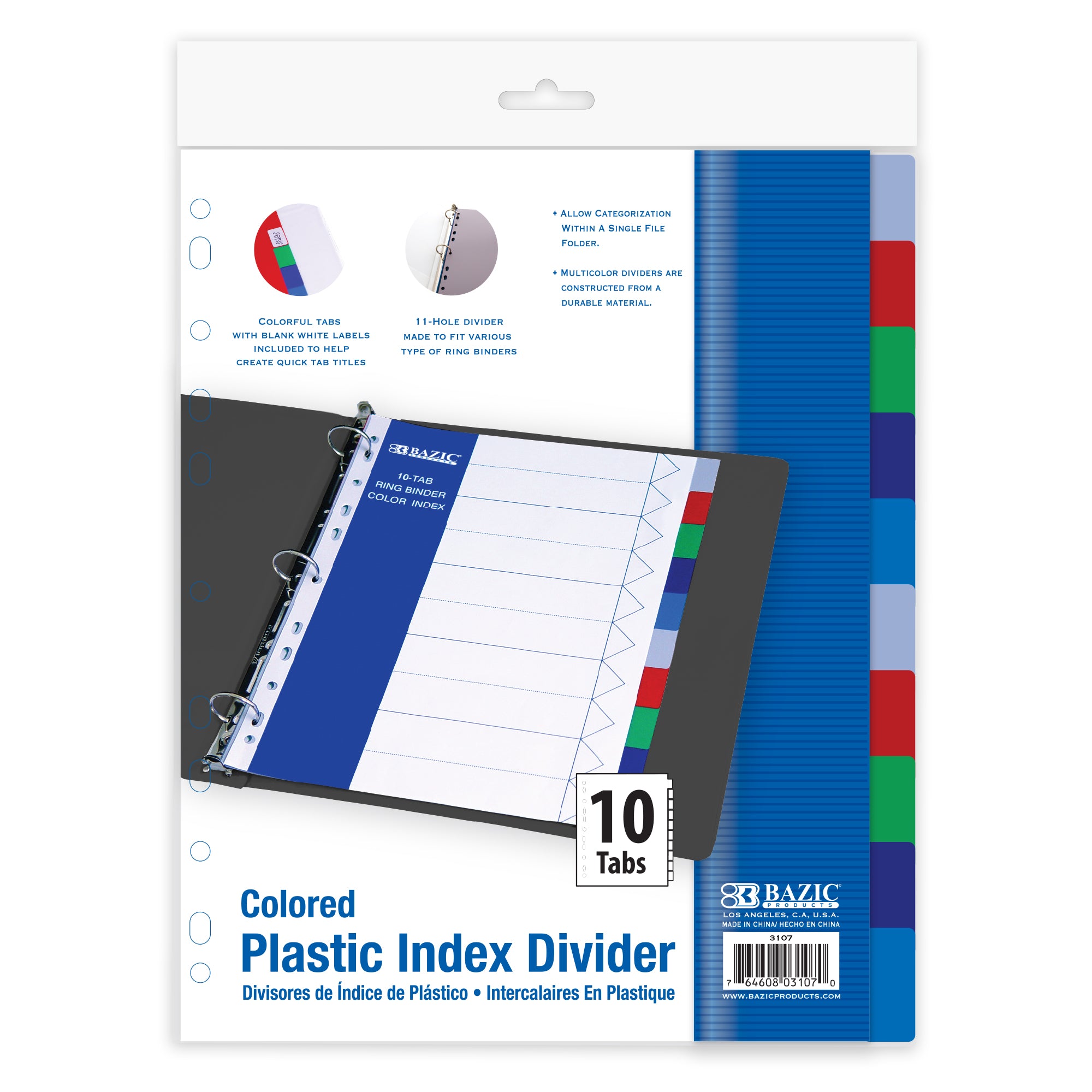 Binder Dividers, 10 Color Index Tabs, Pre-Printed