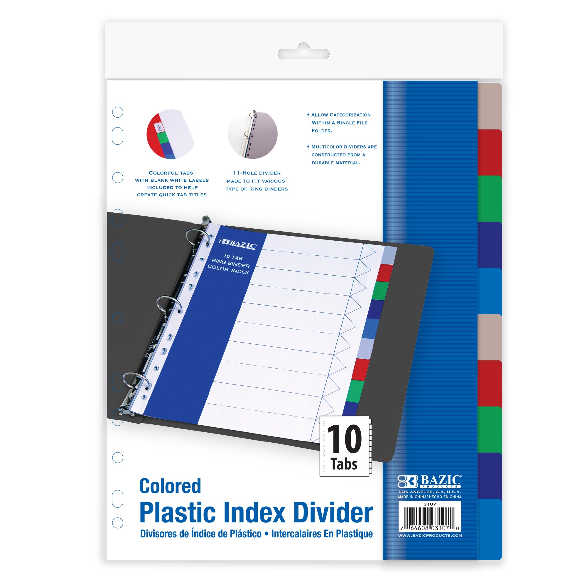 Binder Dividers, 10 Color Index Tabs, Pre-Printed