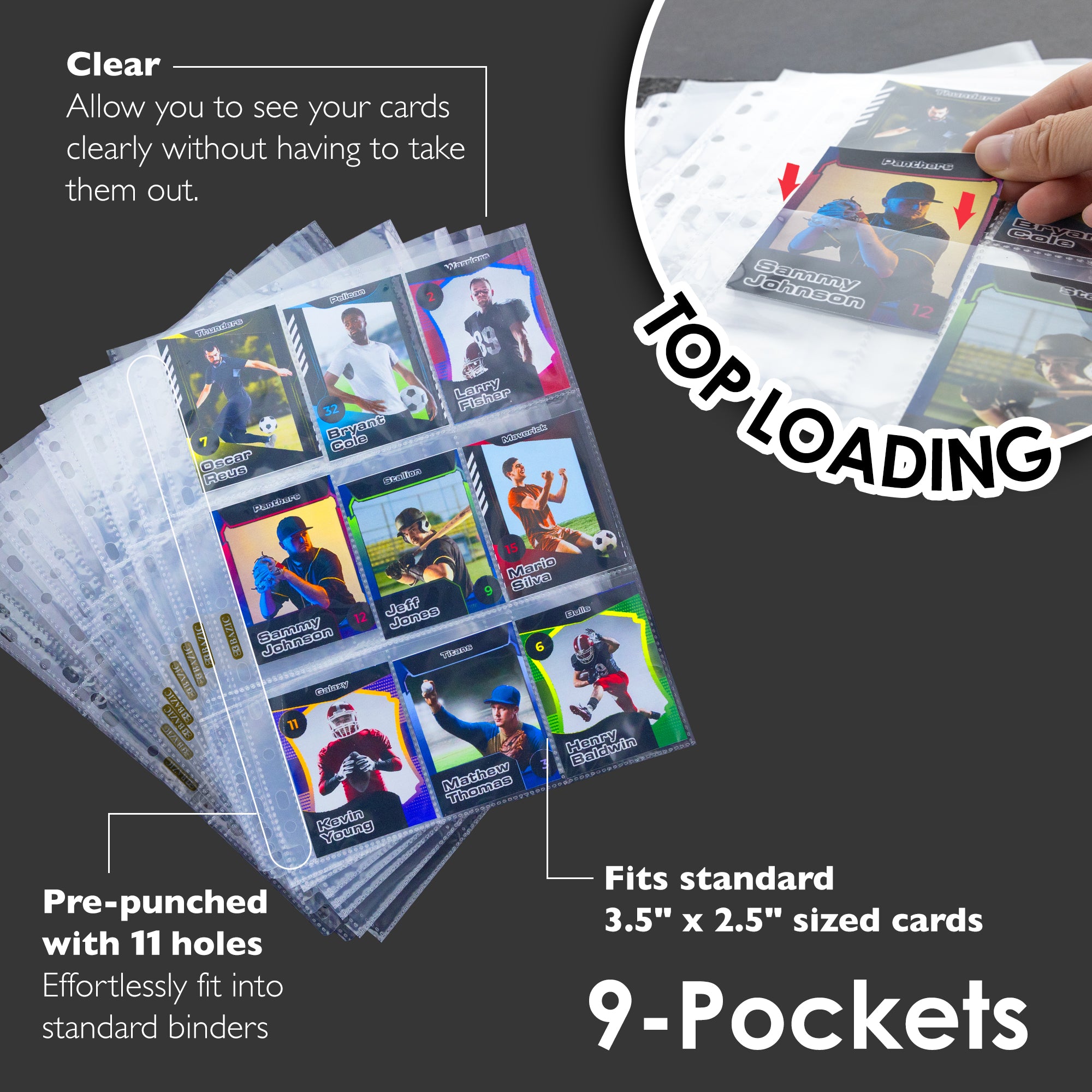 9-Pocket Trading Card Holders, 10 Sheets, Top Loading