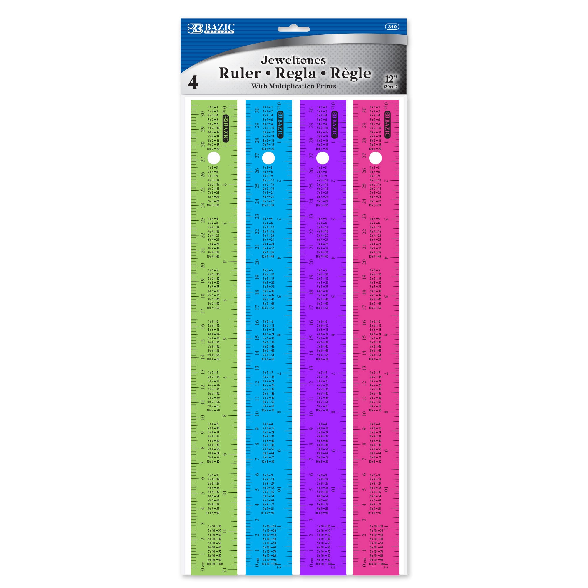 12" (30cm) Ruler w/ Multiplication Prints (4/Pack)