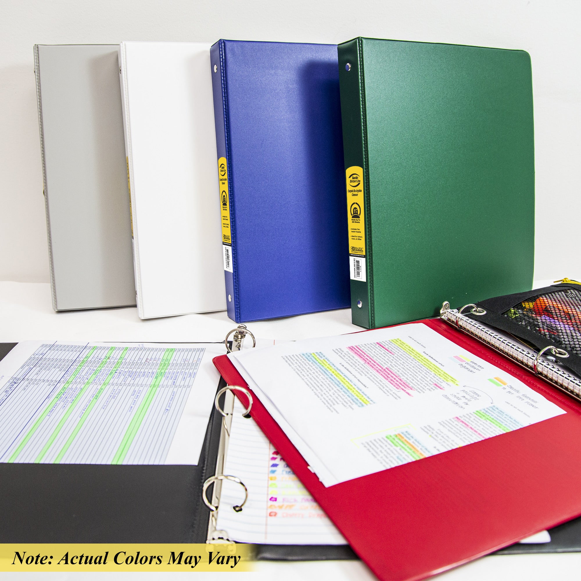 1.5 in Assorted Color 3-Ring Binder, 2 Pockets