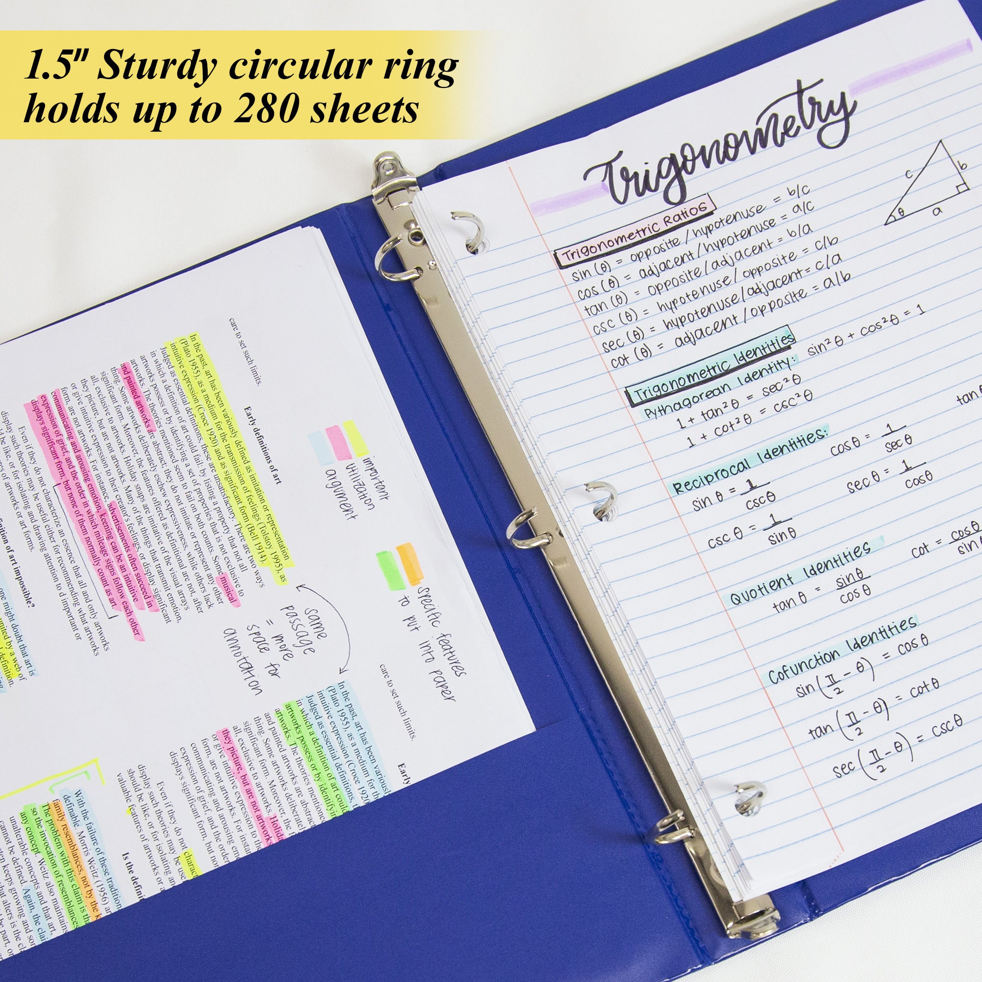1.5 in Assorted Color 3-Ring Binder, 2 Pockets