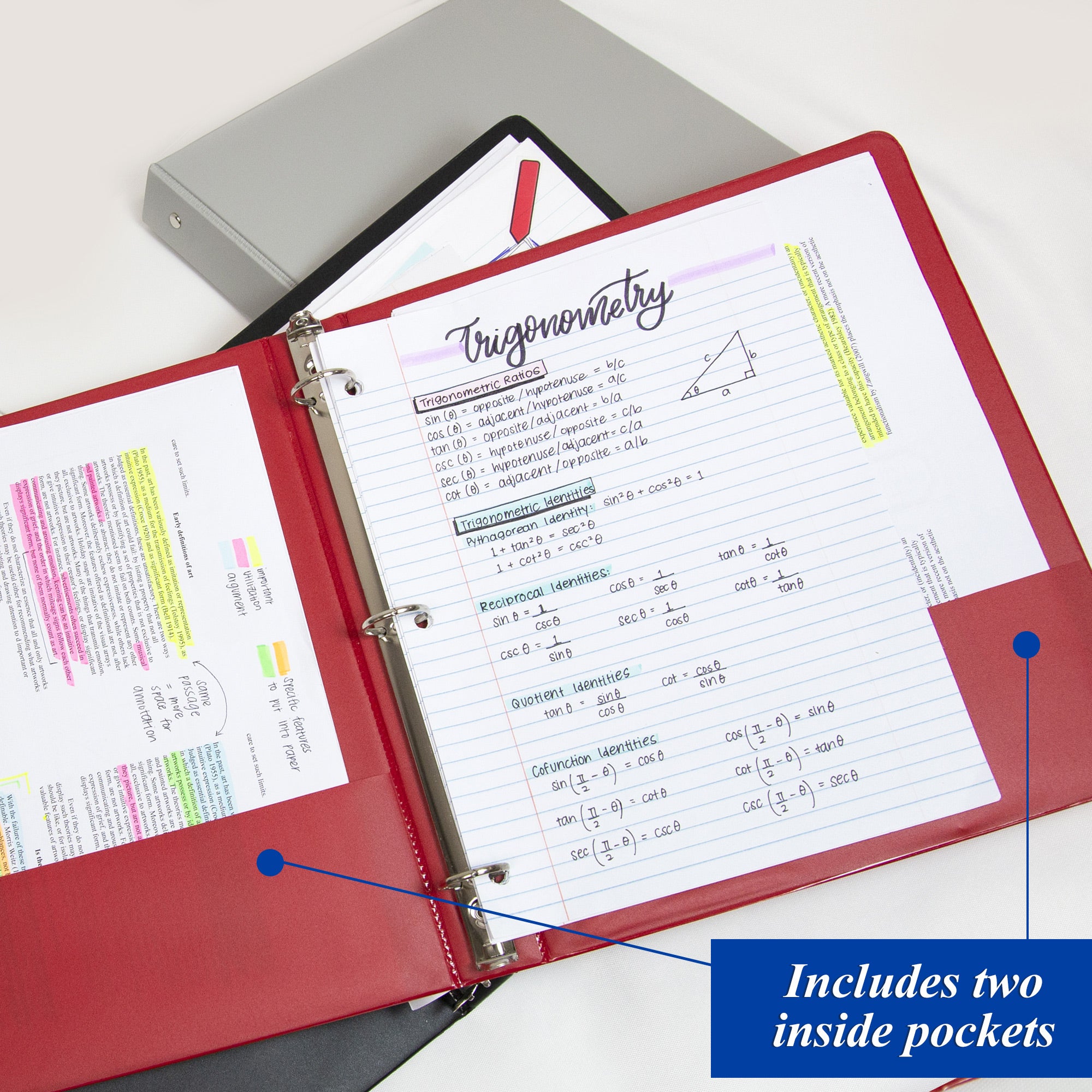 1.5 in Assorted Color 3-Ring Binder, 2 Pockets